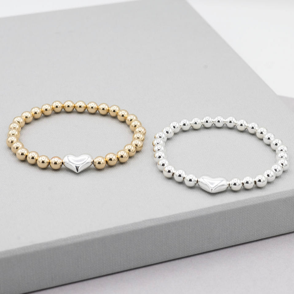 6mm Beaded Lux Puffy Heart Bracelet - Jewel Ya