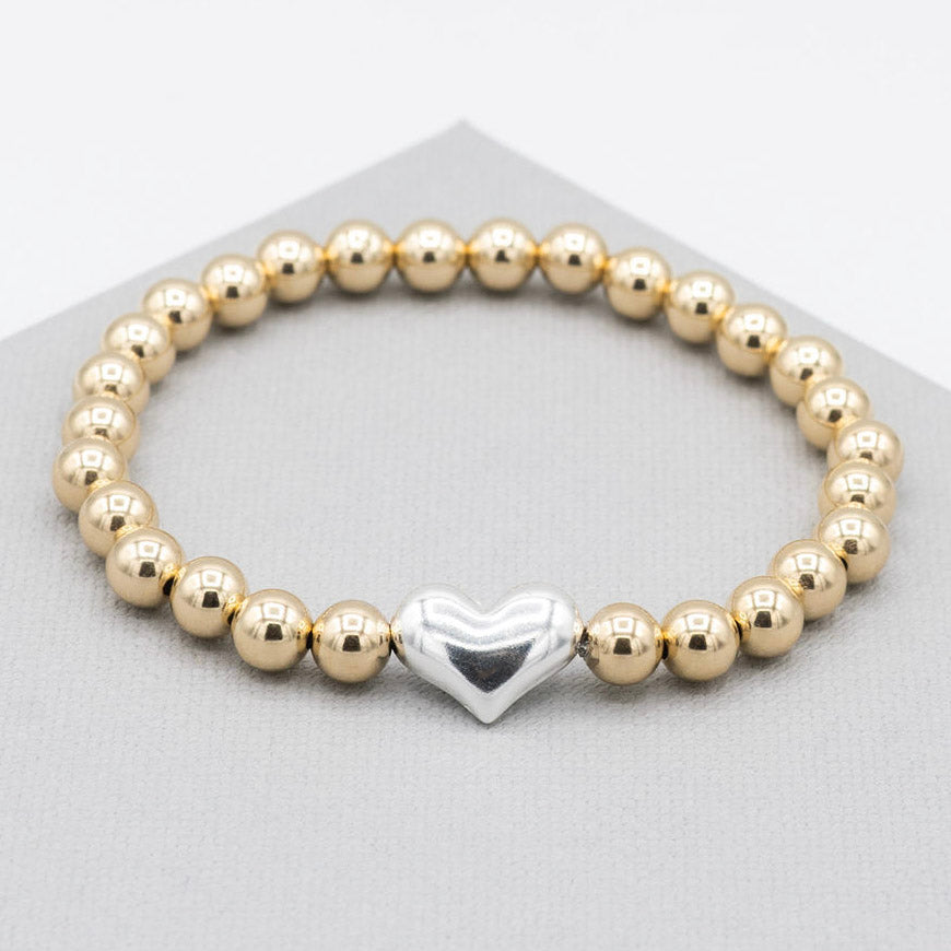 6mm Beaded Lux Puffy Heart Bracelet - Jewel Ya