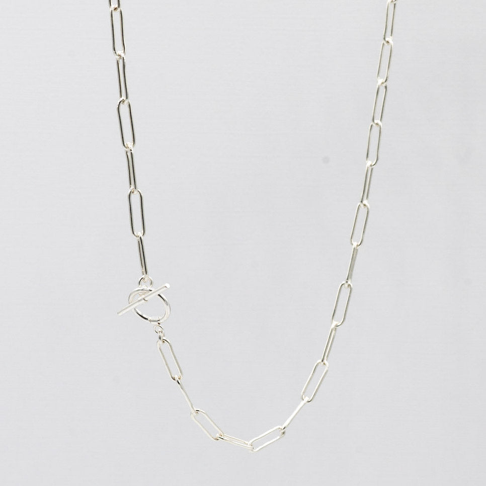 Sterling Silver Large Paper Clip Toggle Necklace - Jewel Ya