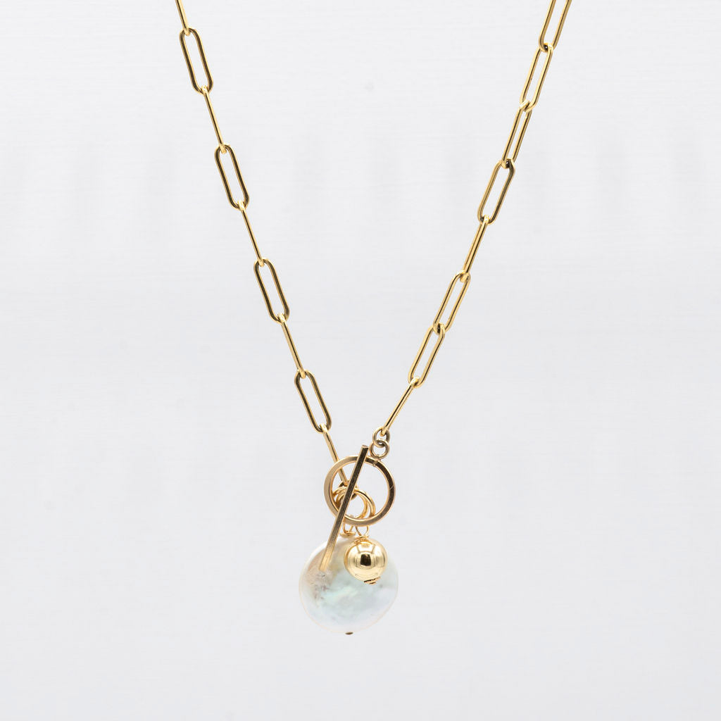 14k Gold Filled Large Paper Clip Toggle Necklace - Jewel Ya
