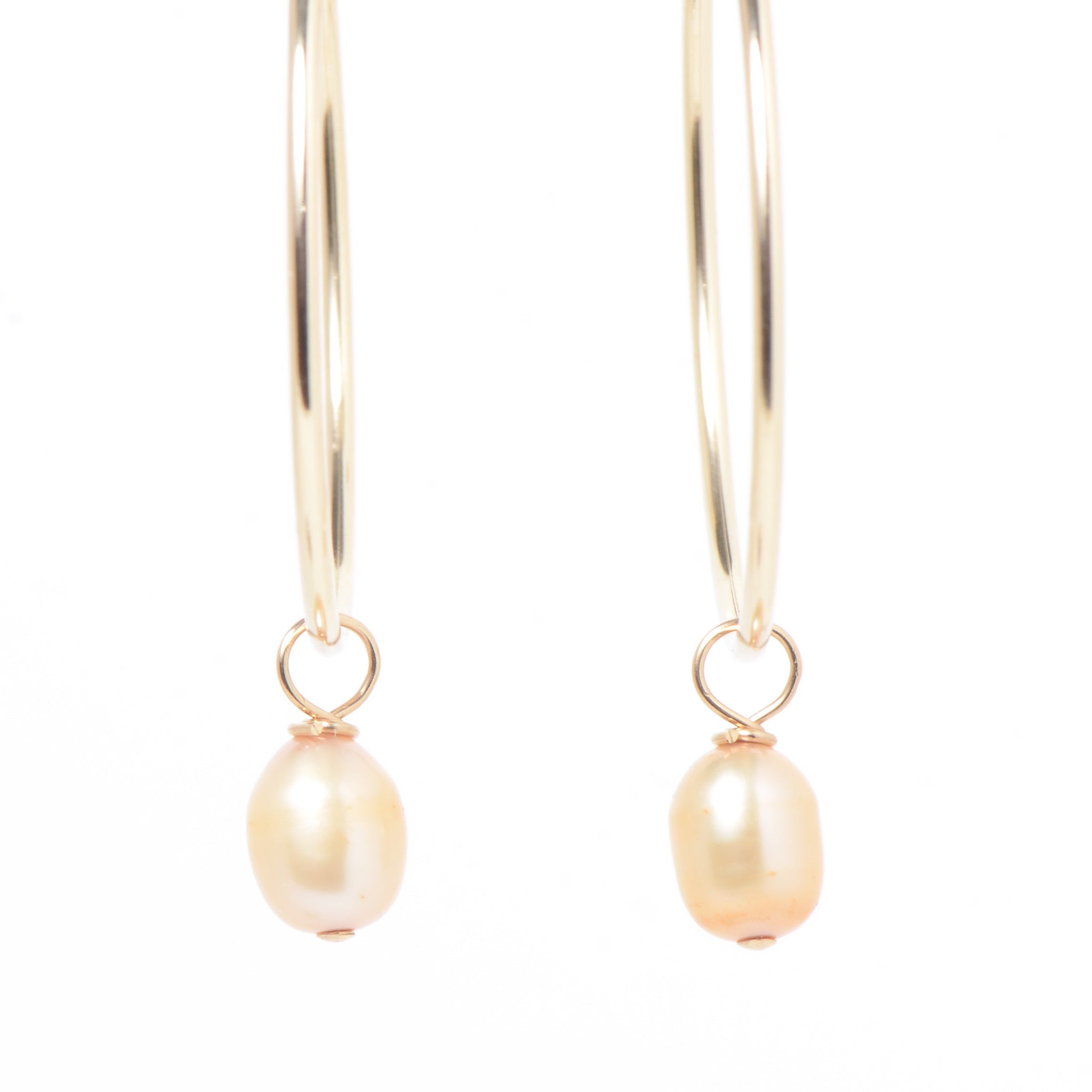Gold Freshwater Pearl Hoop Drops - Jewel Ya