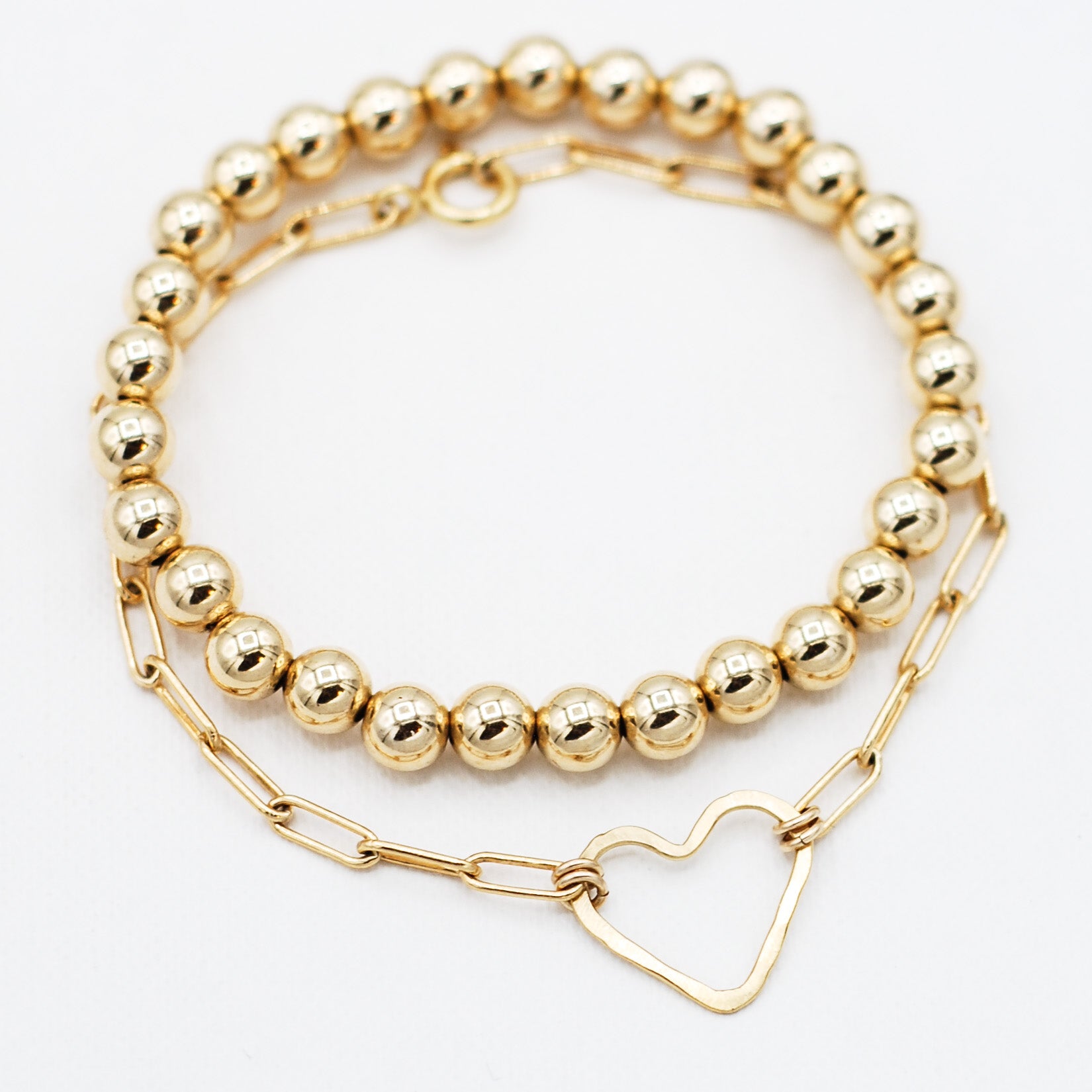 14k Gold Filled Heart & Beaded Lux Bracelet Set - Jewel Ya
