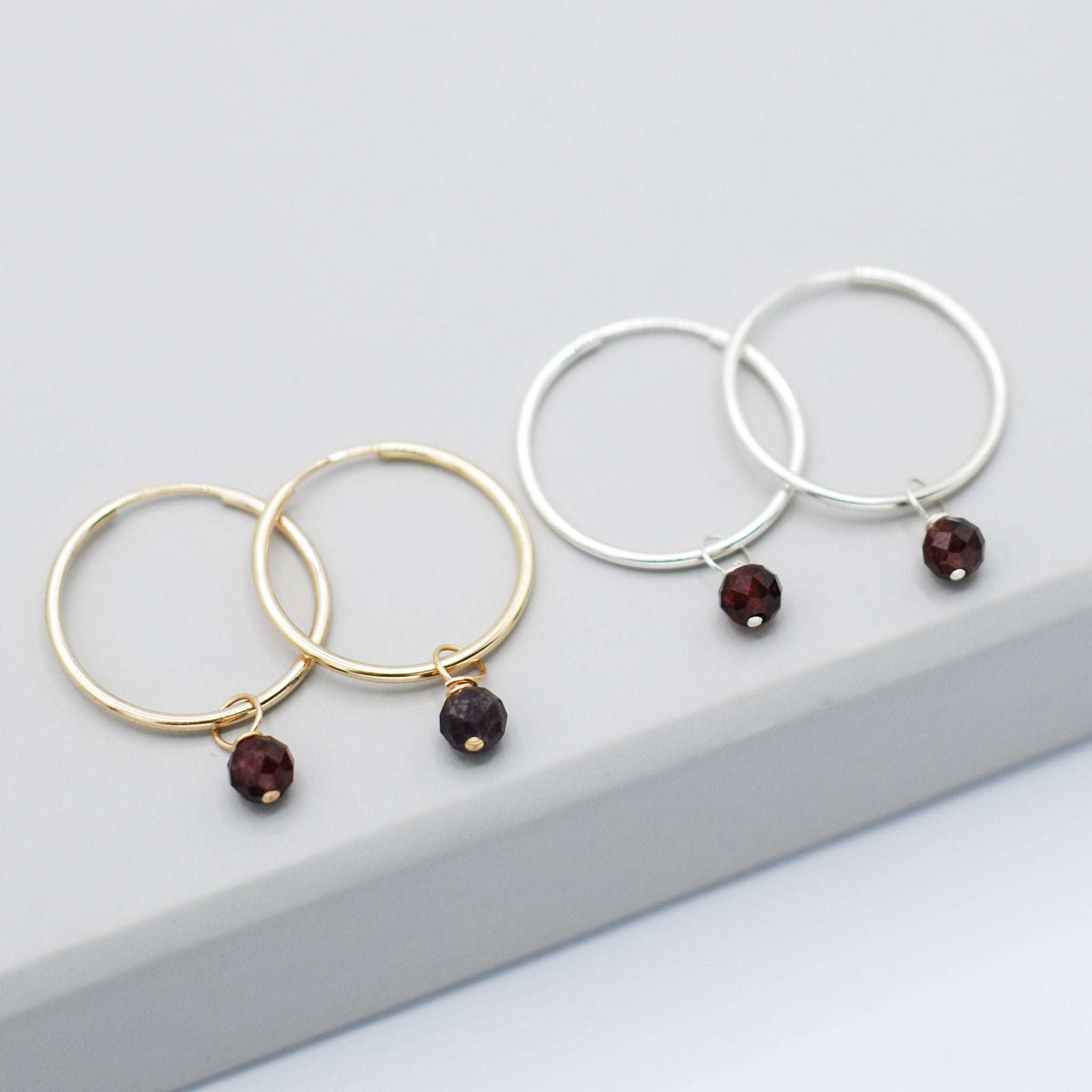 Hoops & January Garnet Birthstone Drops - Jewel Ya