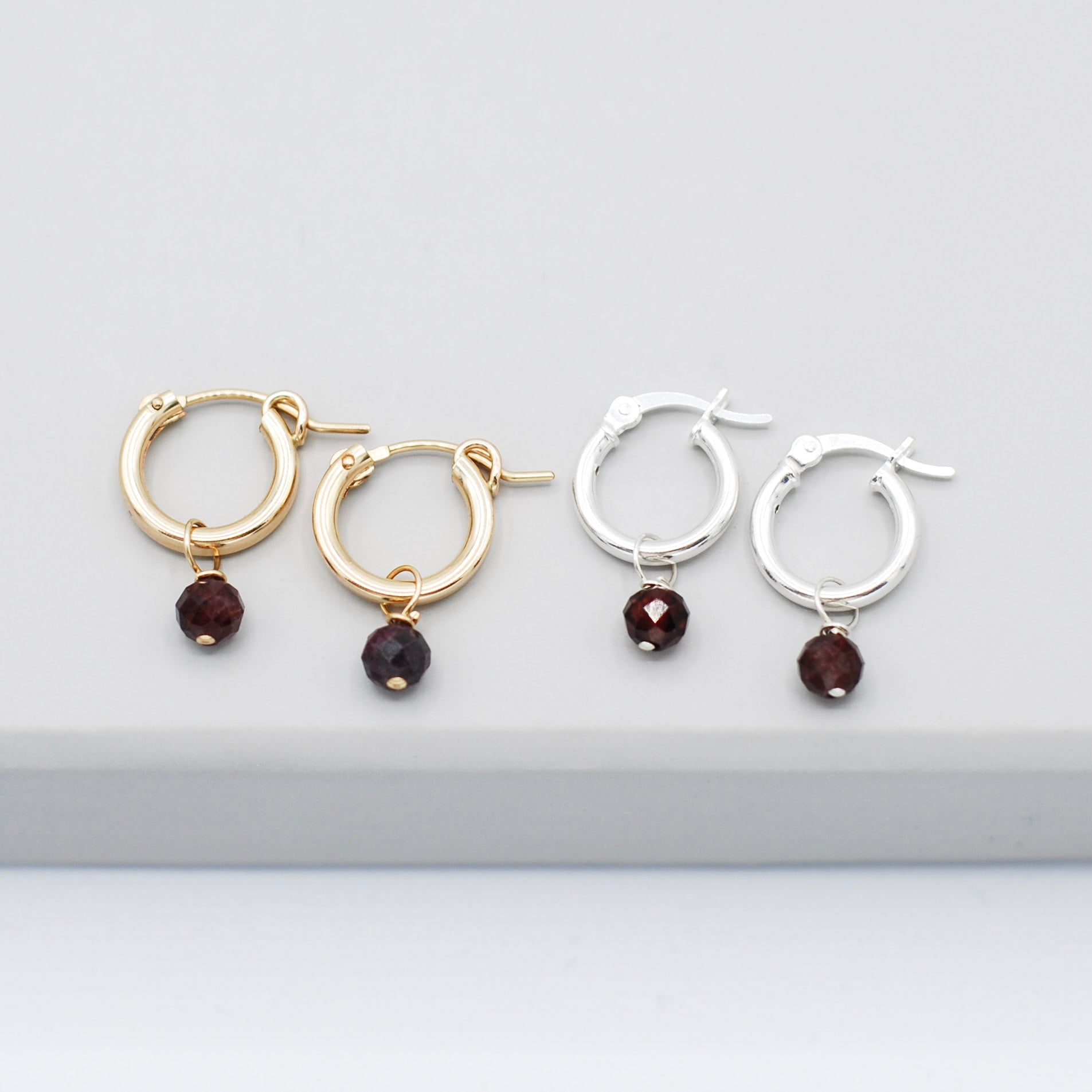 January Garnet Birthstone Tube Hoop Set - Jewel Ya