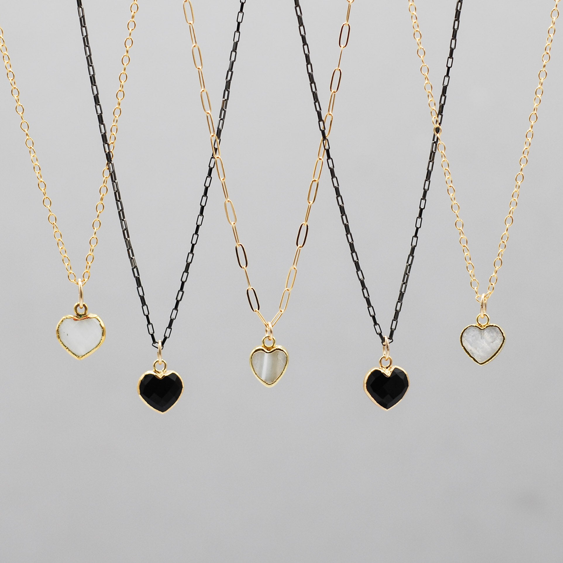 14k Gold Filled Paper Clip & Mother of Pearl Heart Necklace