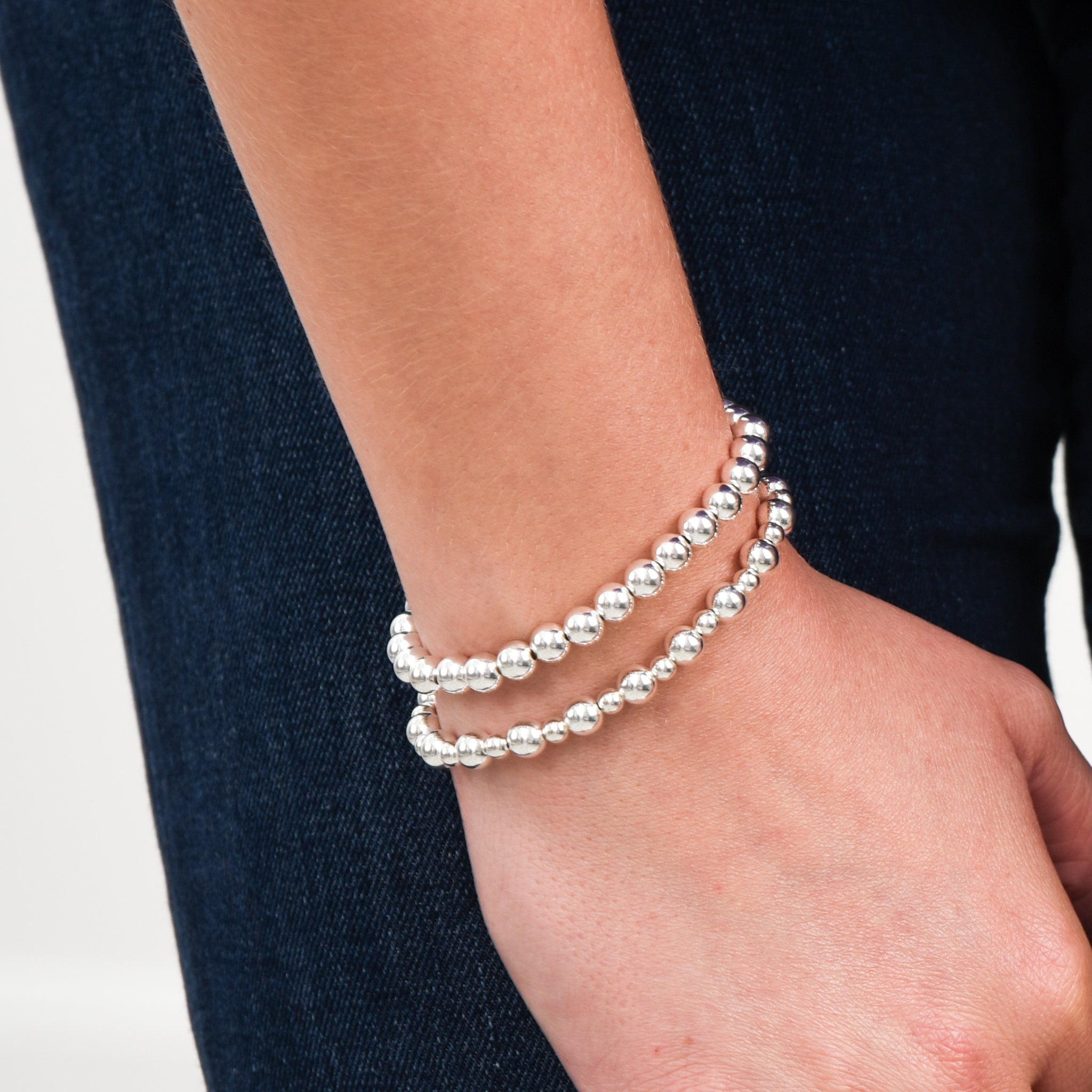4mm & 6mm Sterling Silver Beaded Bracelet - Jewel Ya
