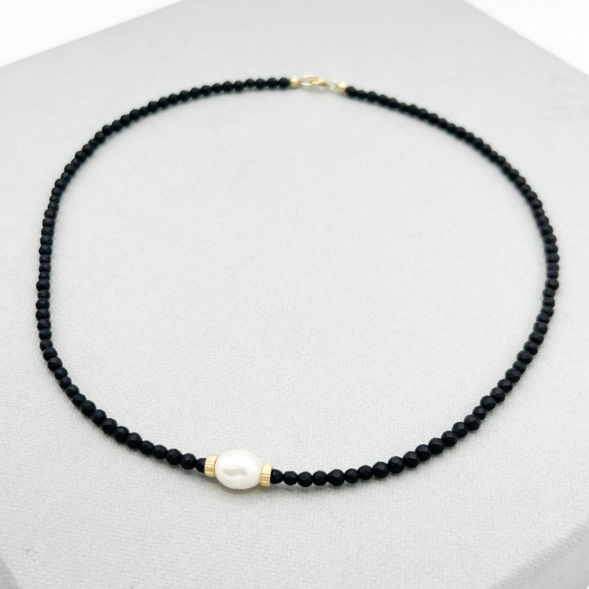 Matte Black & Freshwater Pearl Necklace - Jewel Ya