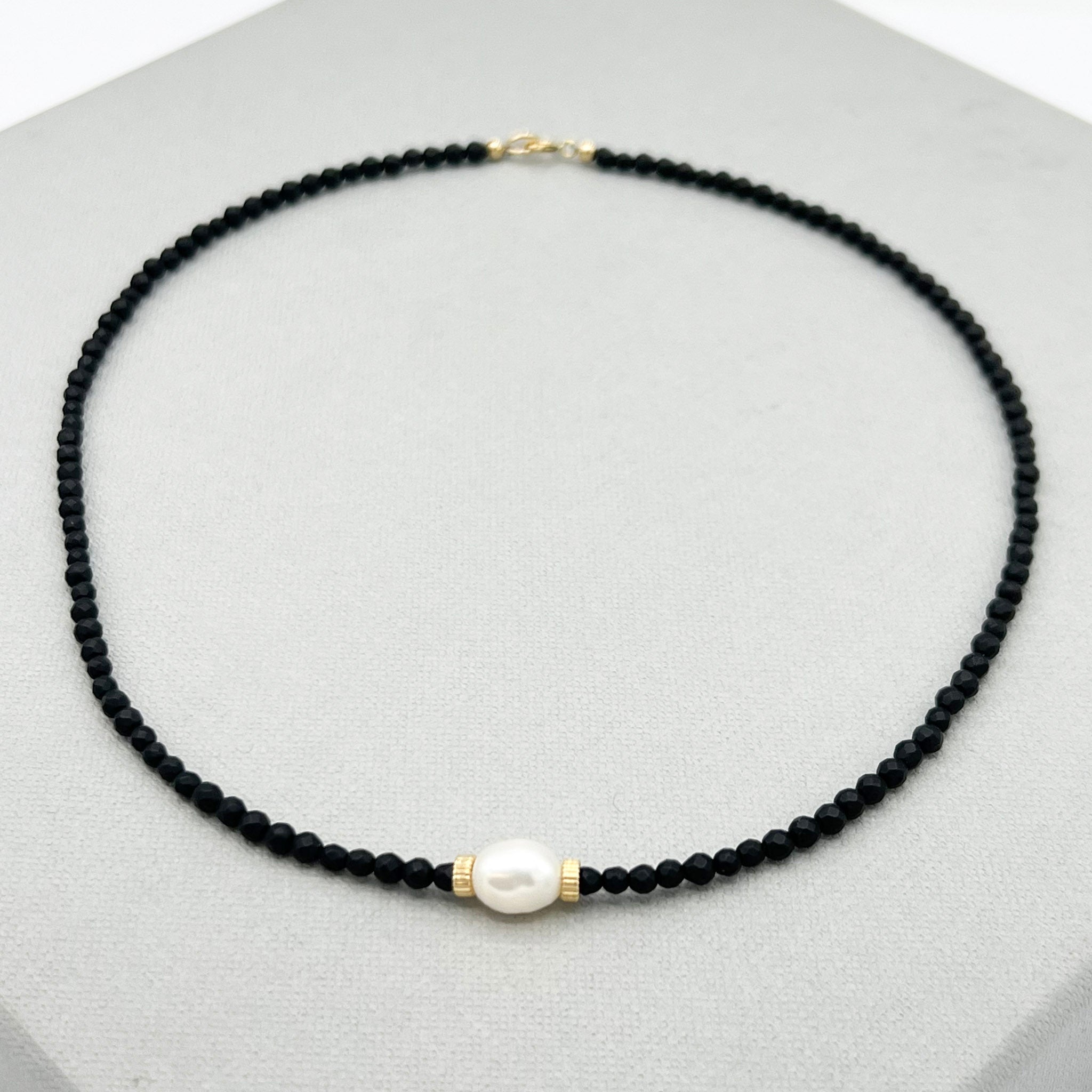 Matte Black & Freshwater Pearl Necklace - Jewel Ya
