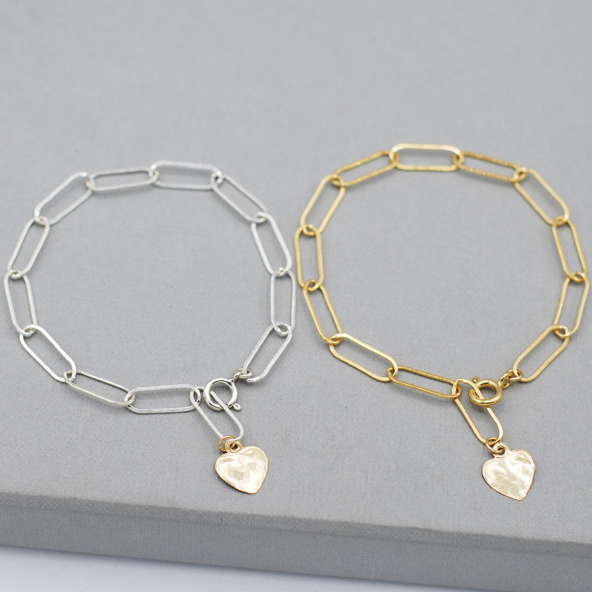 14k Gold Filled Paper Clip Heart Charm Bracelet - Jewel Ya