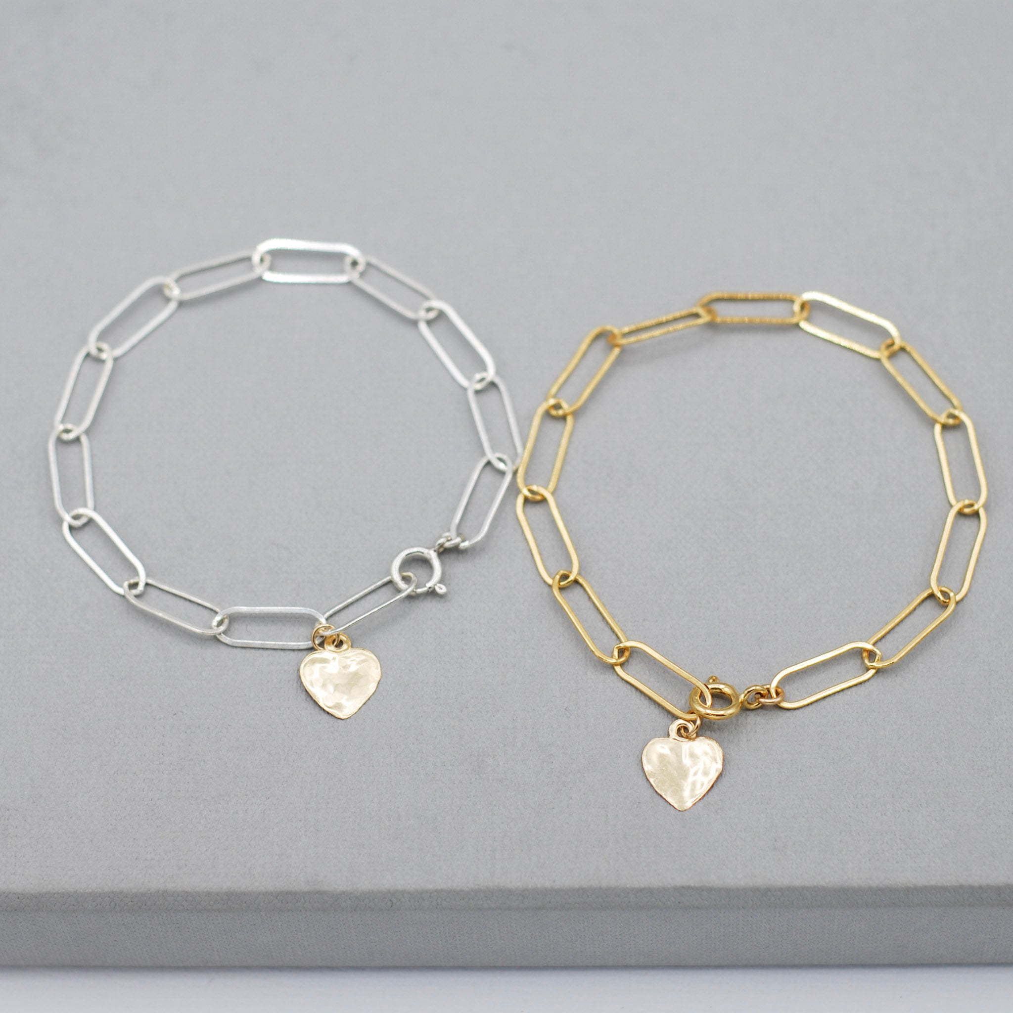 14k Gold Filled Paper Clip Heart Charm Bracelet - Jewel Ya