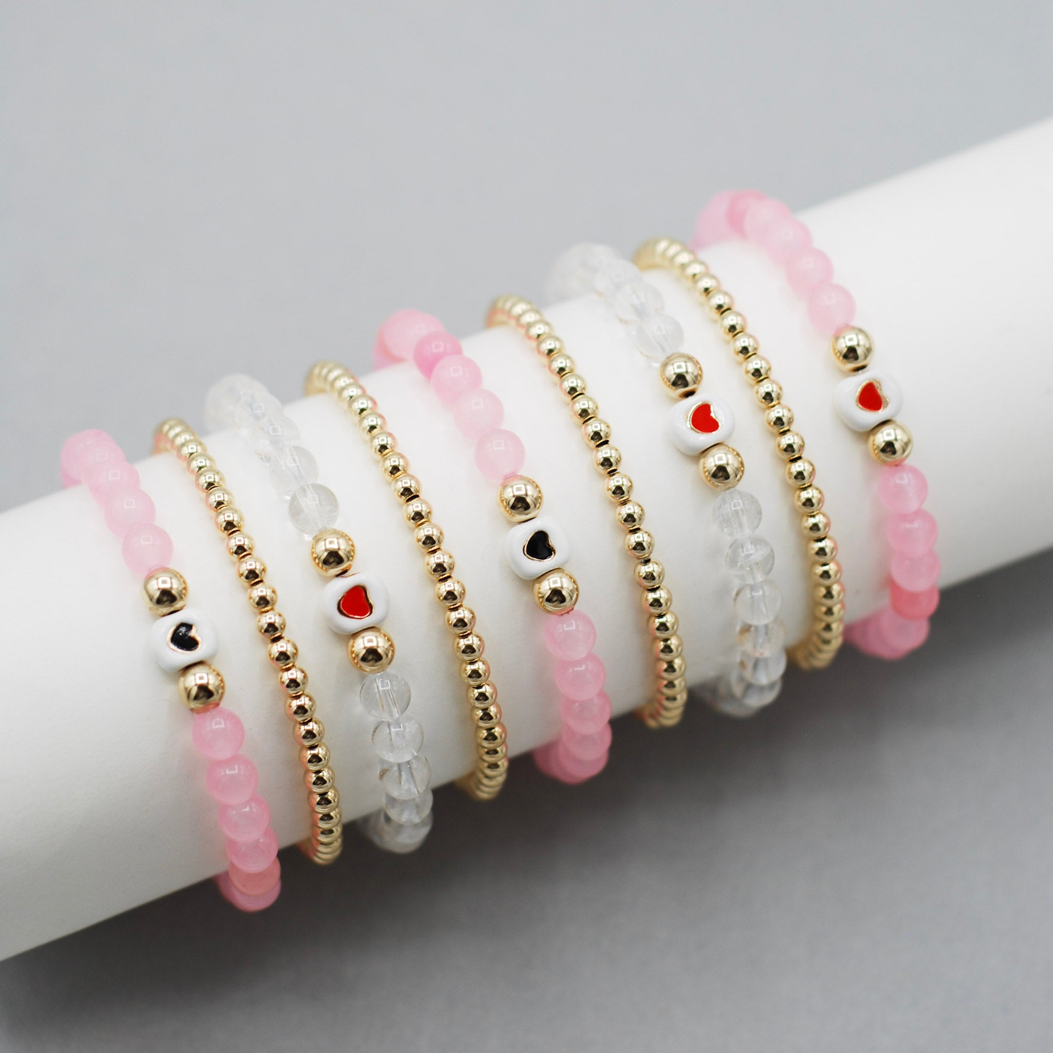Pink Quartz + Enamel Heart Bracelet