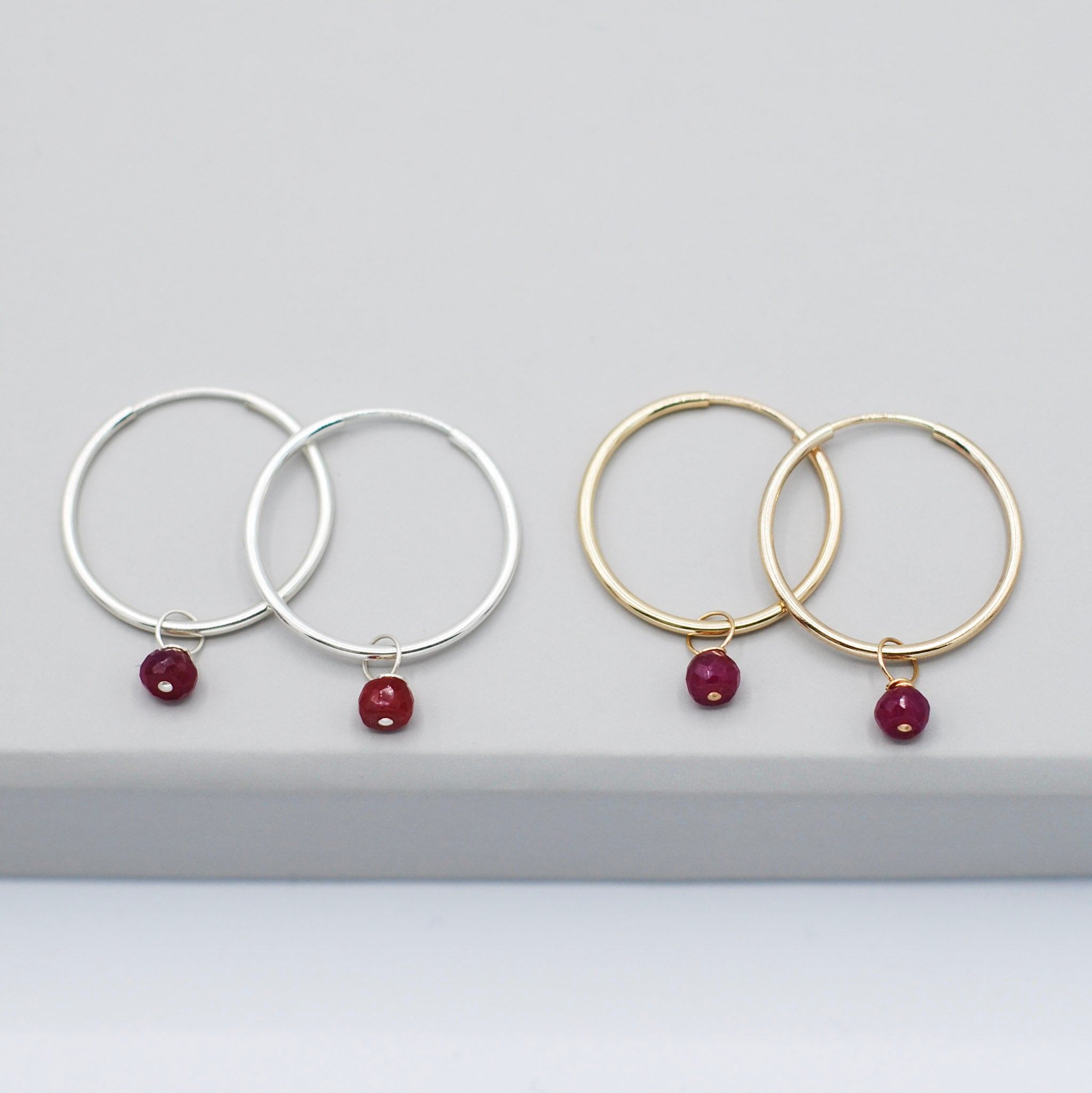 Hoops & July Ruby Birthstone Drops - Jewel Ya