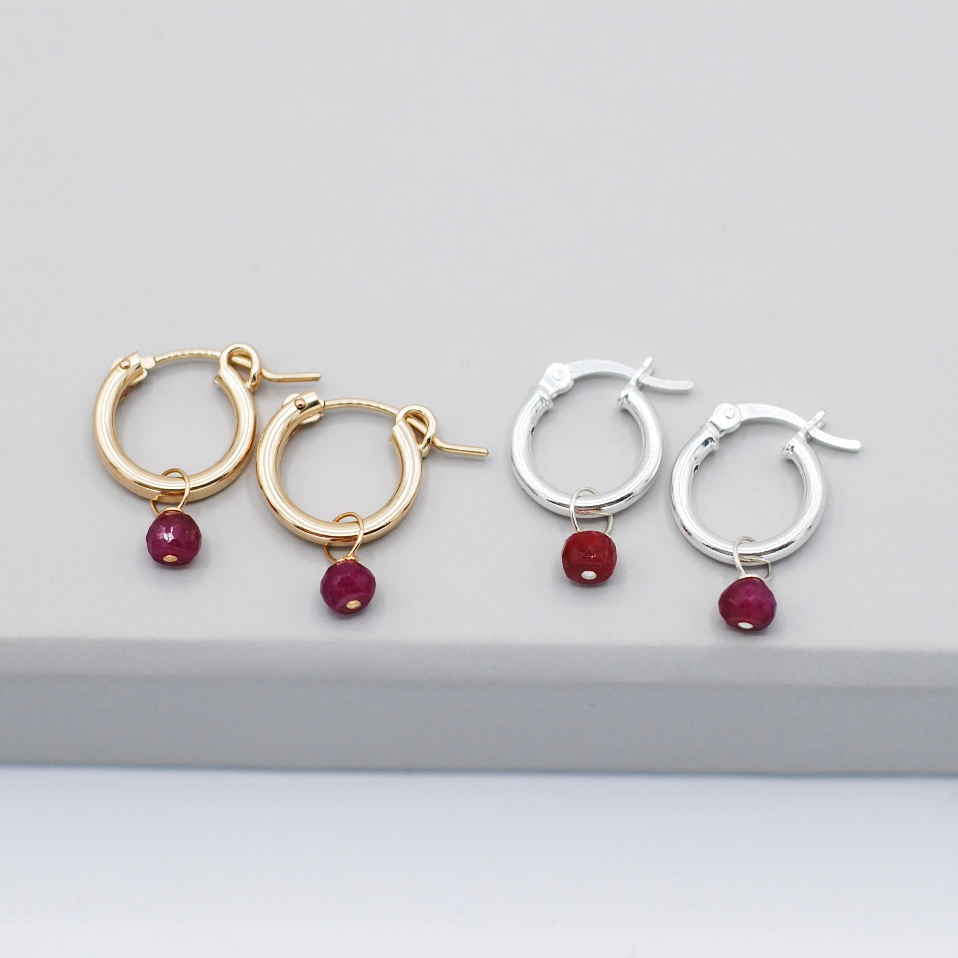 July Ruby Birthstone Tube Hoop Set - Jewel Ya