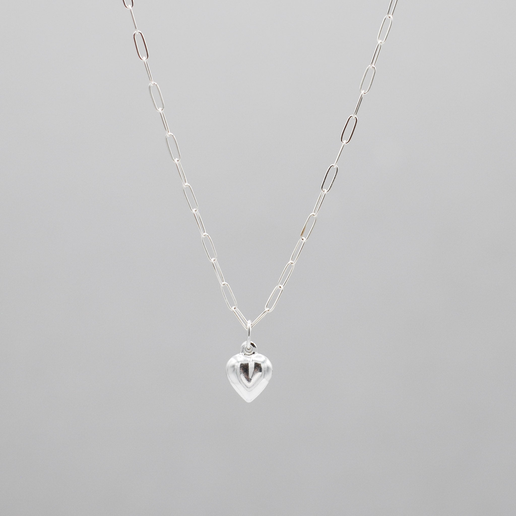 Crystal Heart Lock Paperclip Chain Necklace, Silver – Orli Jewellery