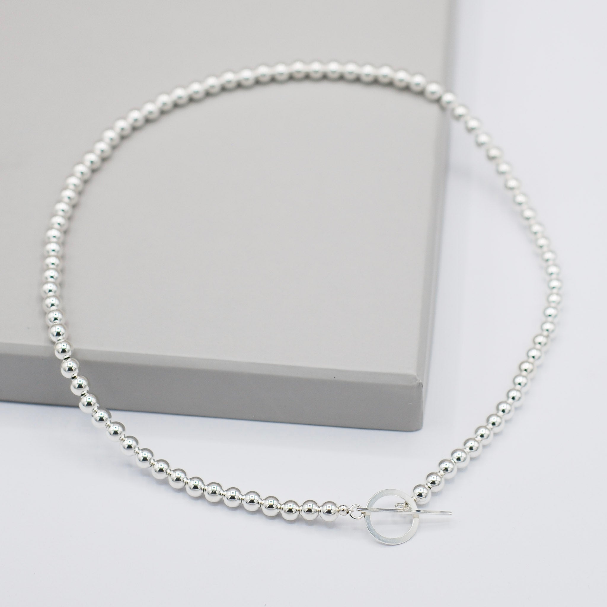 6mm Sterling Silver Beaded Lux Toggle Necklace - Jewel Ya