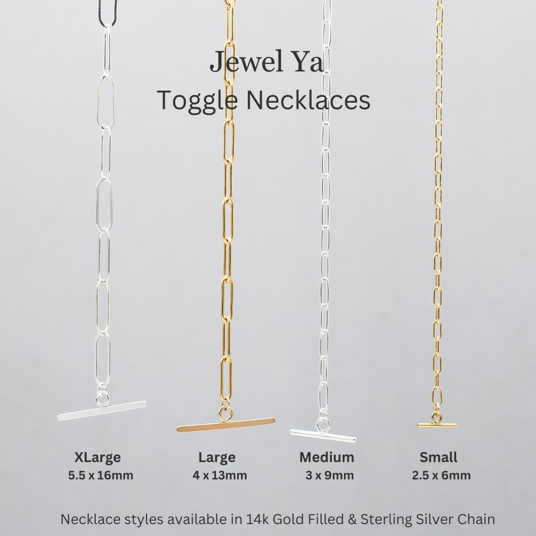 14k Gold Filled Extra Large Toggle Necklace & Pearl Charm Set - Jewel Ya