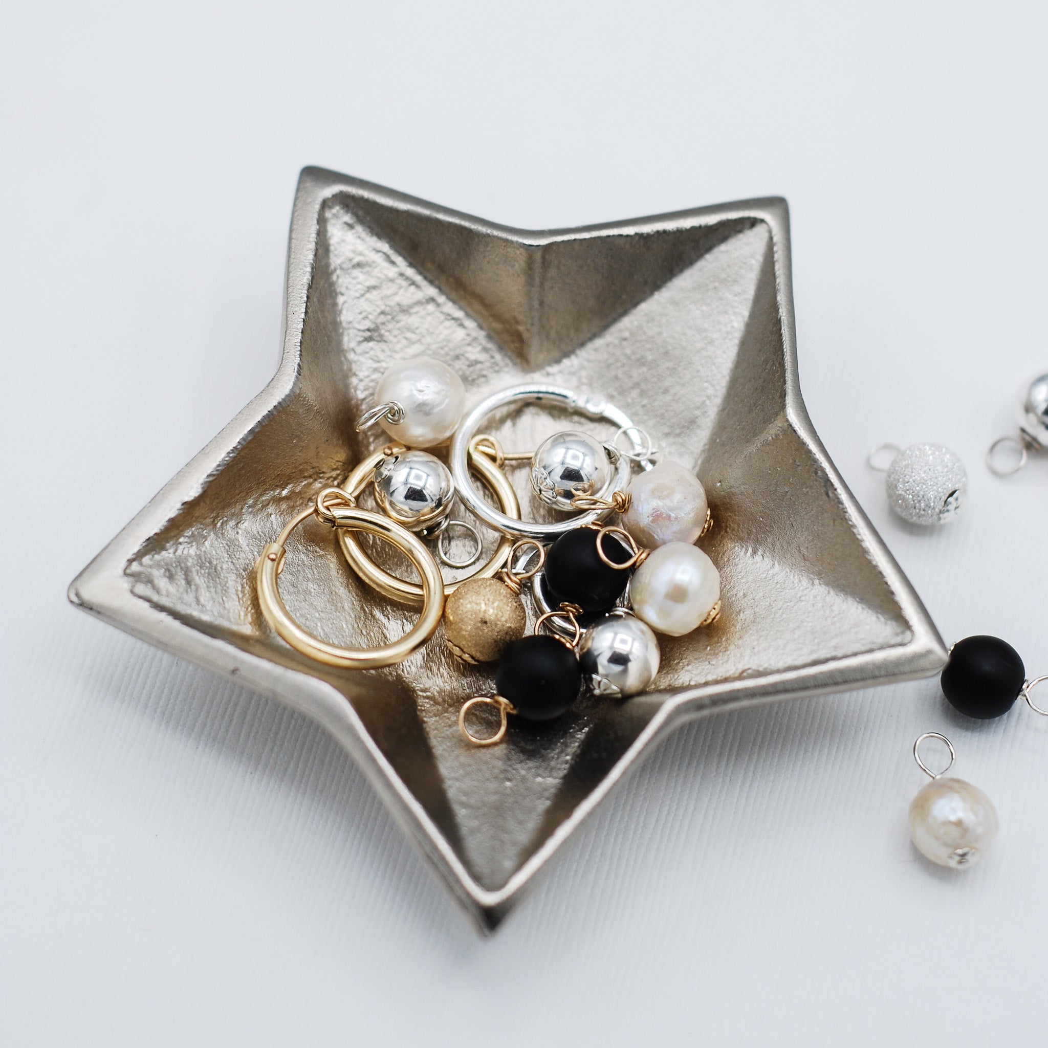 14k Gold filled Tube Hoops & Mother of Pearl Clover Drops