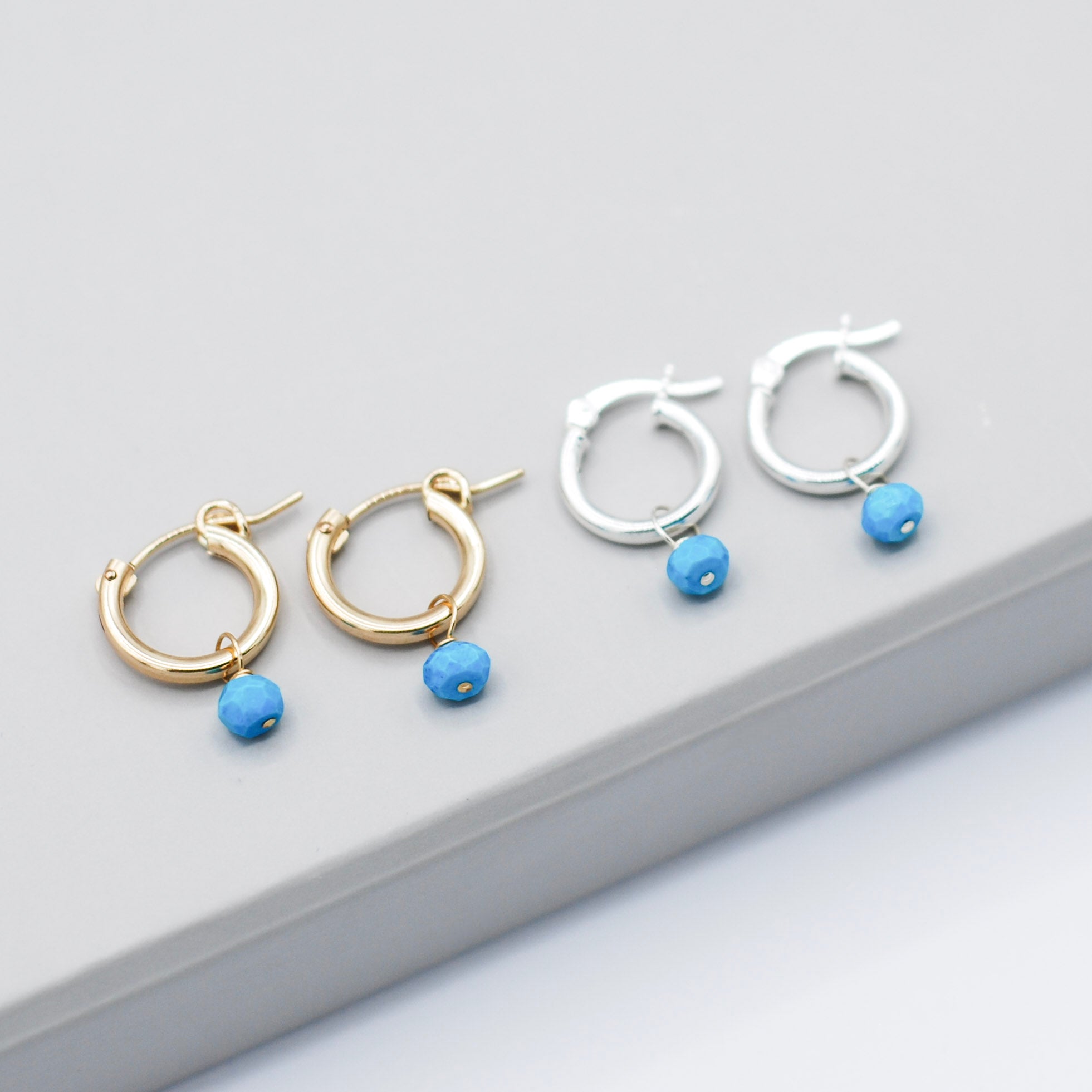 December Turquoise Birthstone Tube Hoop Set - Jewel Ya