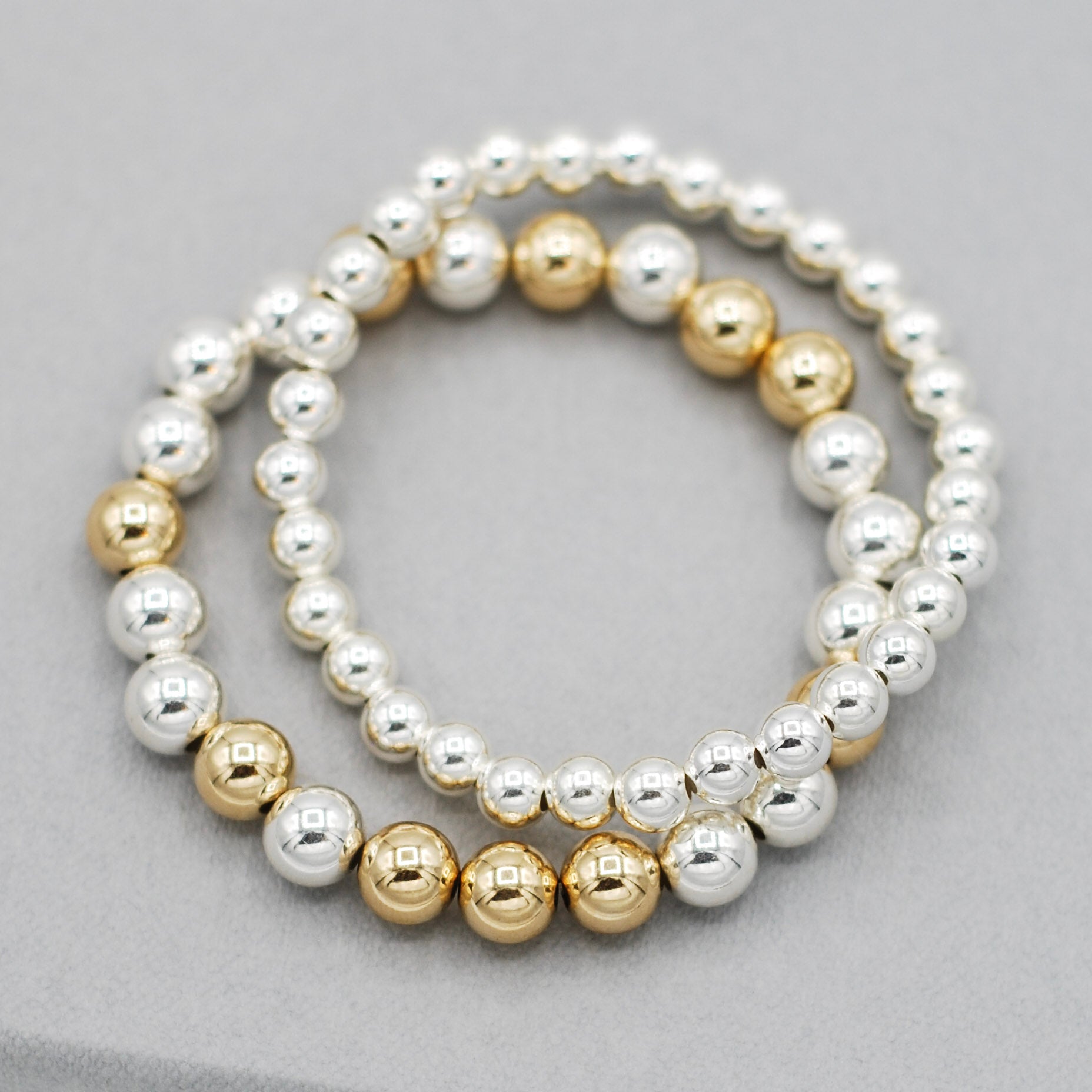 6mm & 8mm Mixed Metal Beaded Bracelet Set - Jewel Ya