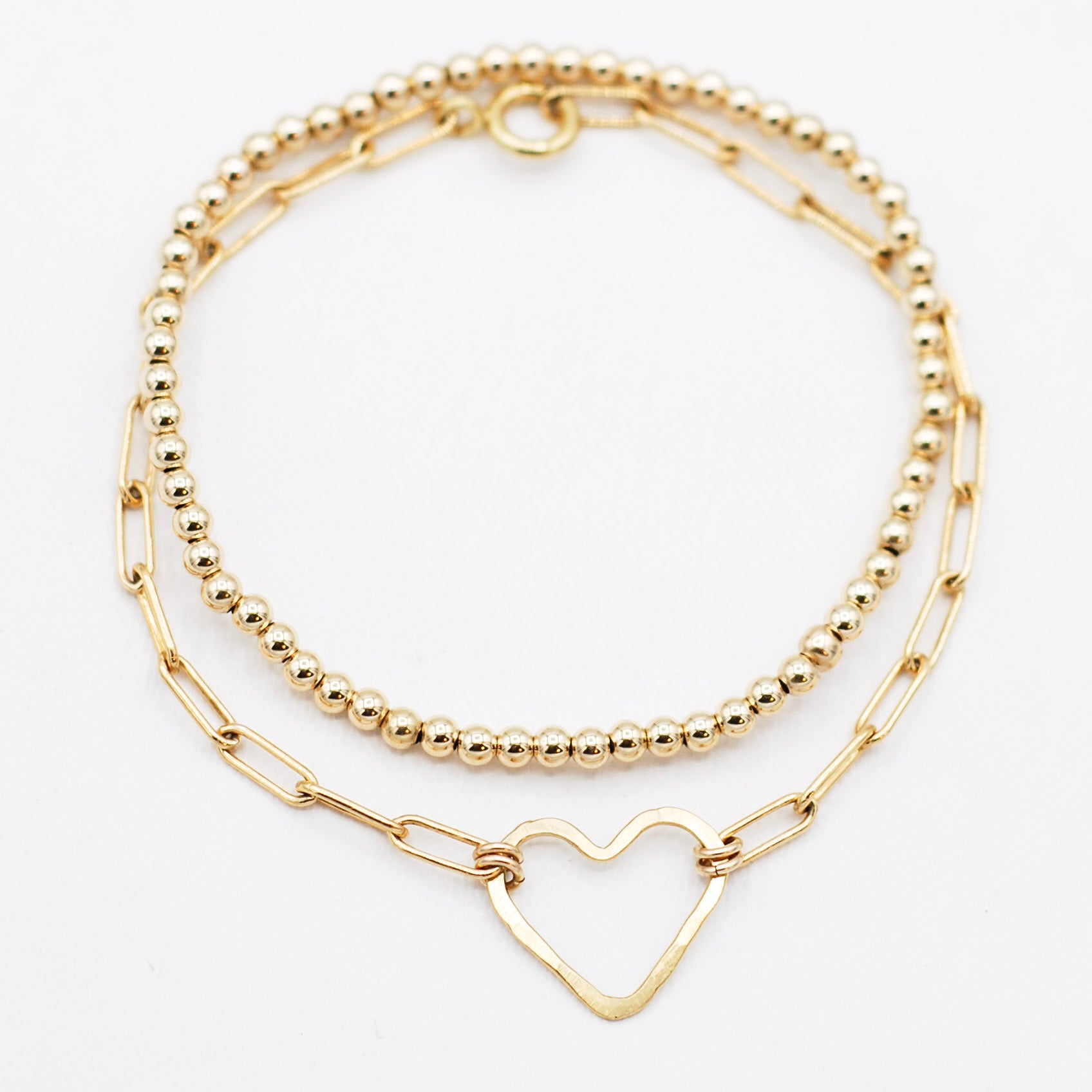 14k Gold Filled Heart & Beaded Lux Bracelet Set