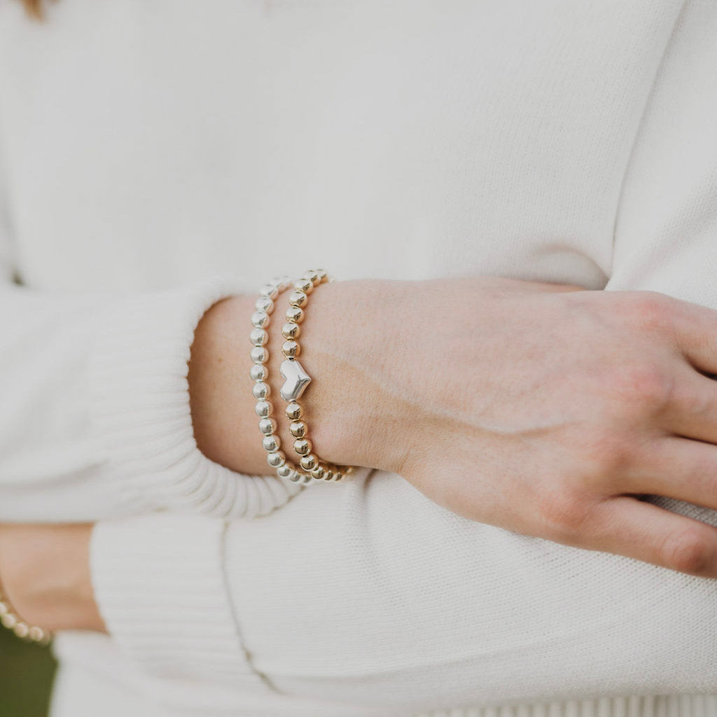 Mixed Metal Beaded Lux Heart Bracelet Set - Jewel Ya