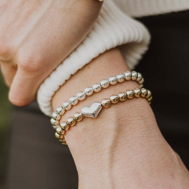 Mixed Metal Beaded Lux Heart Bracelet Set - Jewel Ya