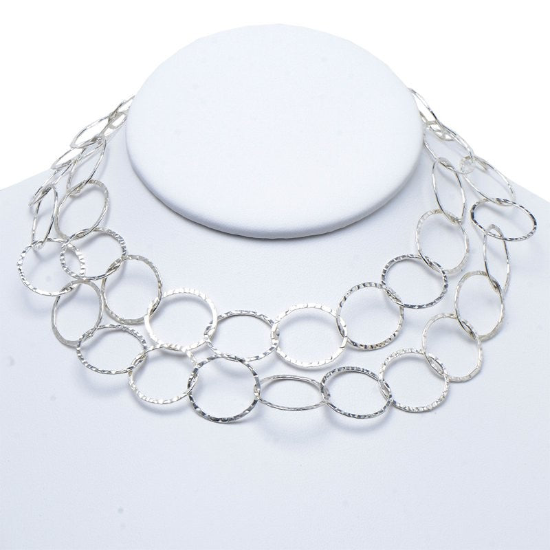 17mm Sterling Silver Hammered Long Chain