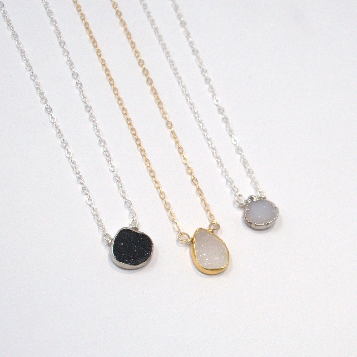 White Druzy & Sterling Silver Necklace