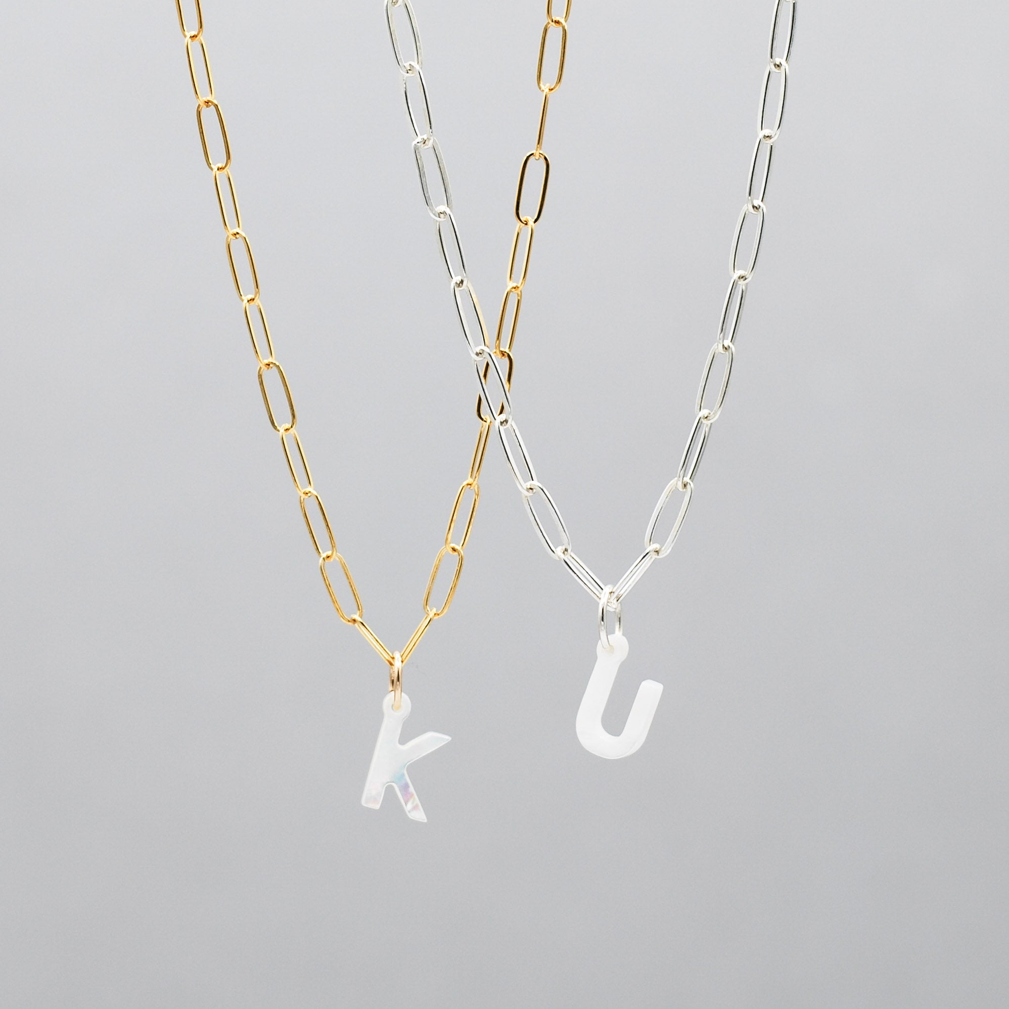 Medium Paper Clip Initial Charm Necklace - Jewel Ya