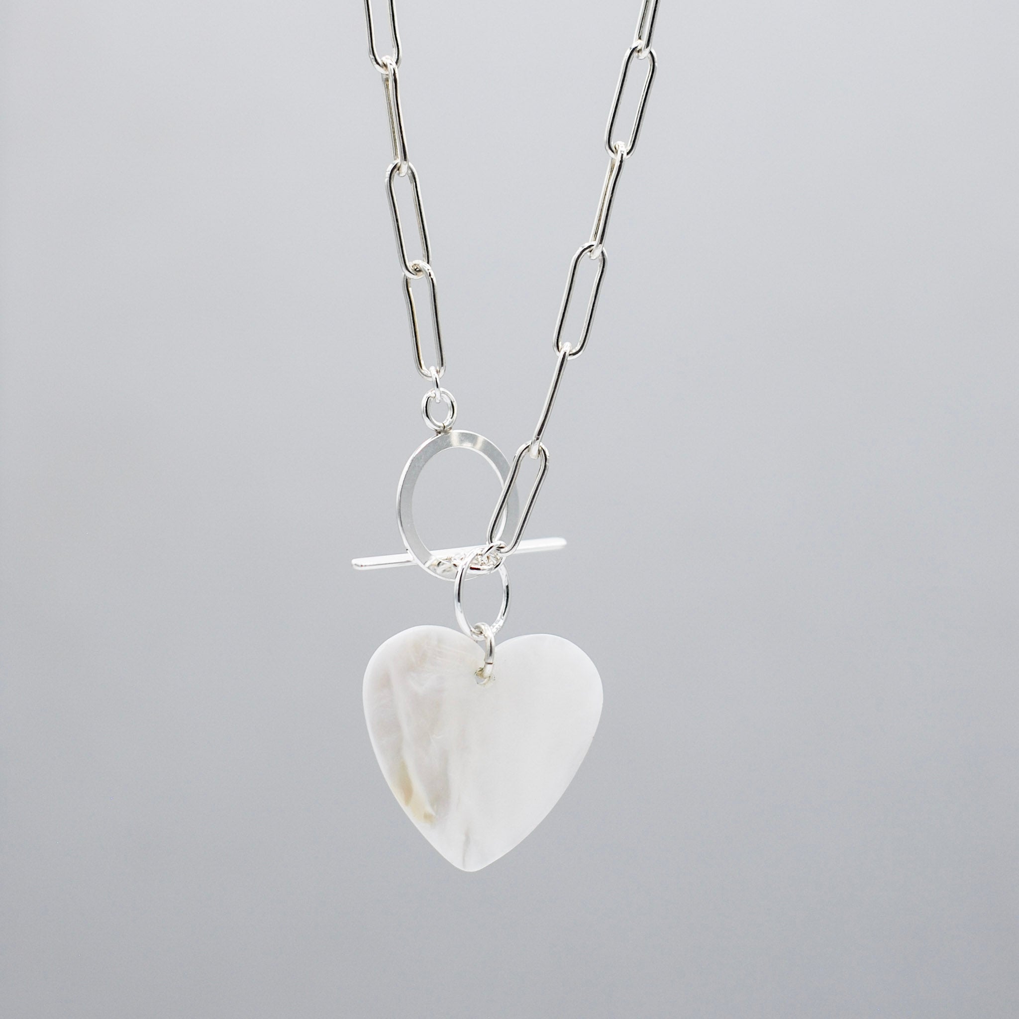 Sterling Silver Large Toggle Necklace & Heart Charm Set - Jewel Ya