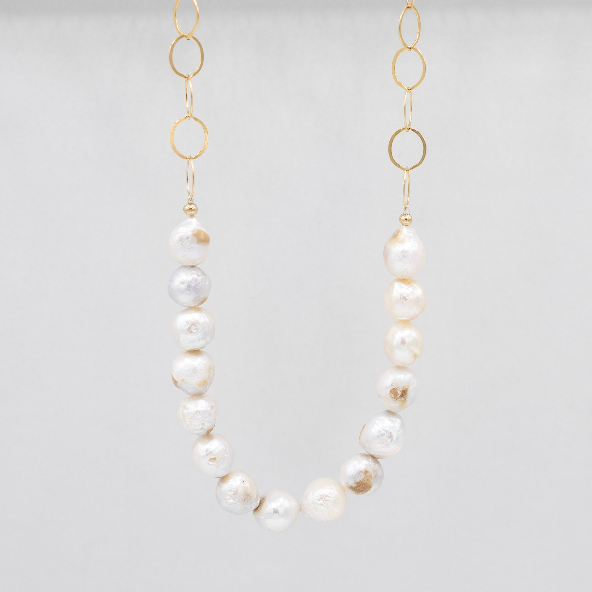 10mm Baroque Pearls & Chain Necklace