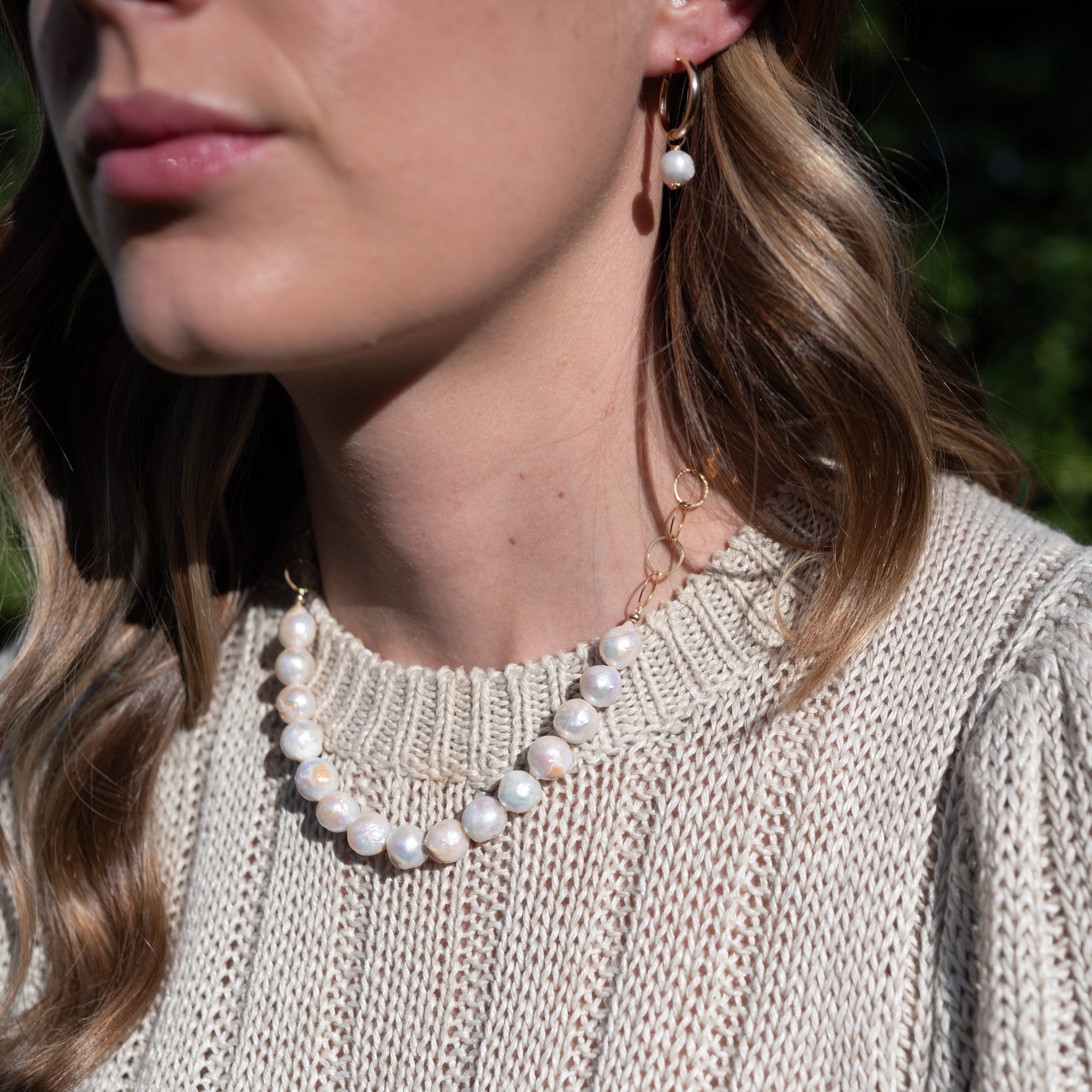 10mm Baroque Pearls & Chain Necklace