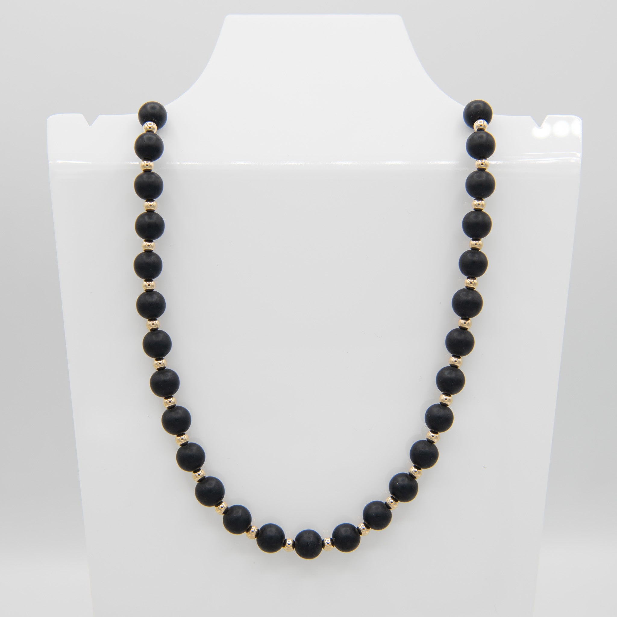 10mm Matte Black Onyx & 14k Gold Filled Beaded Necklace