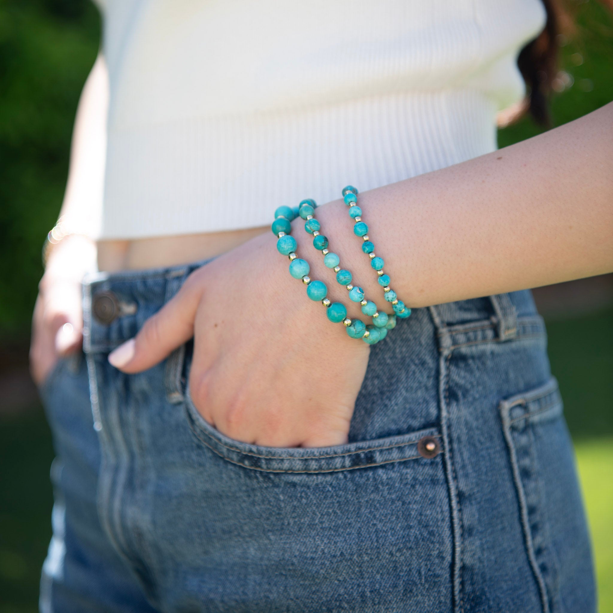 8mm Turquoise & Beaded Lux Bracelet - Jewel Ya