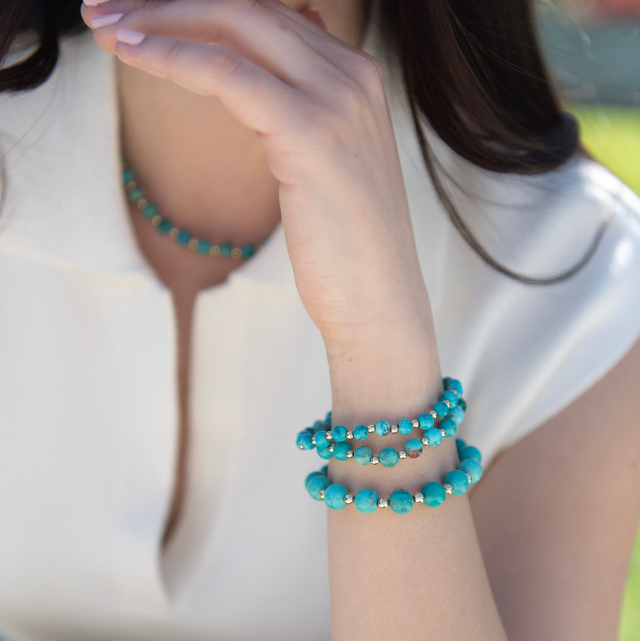 6mm Turquoise & Beaded Lux Bracelet - Jewel Ya