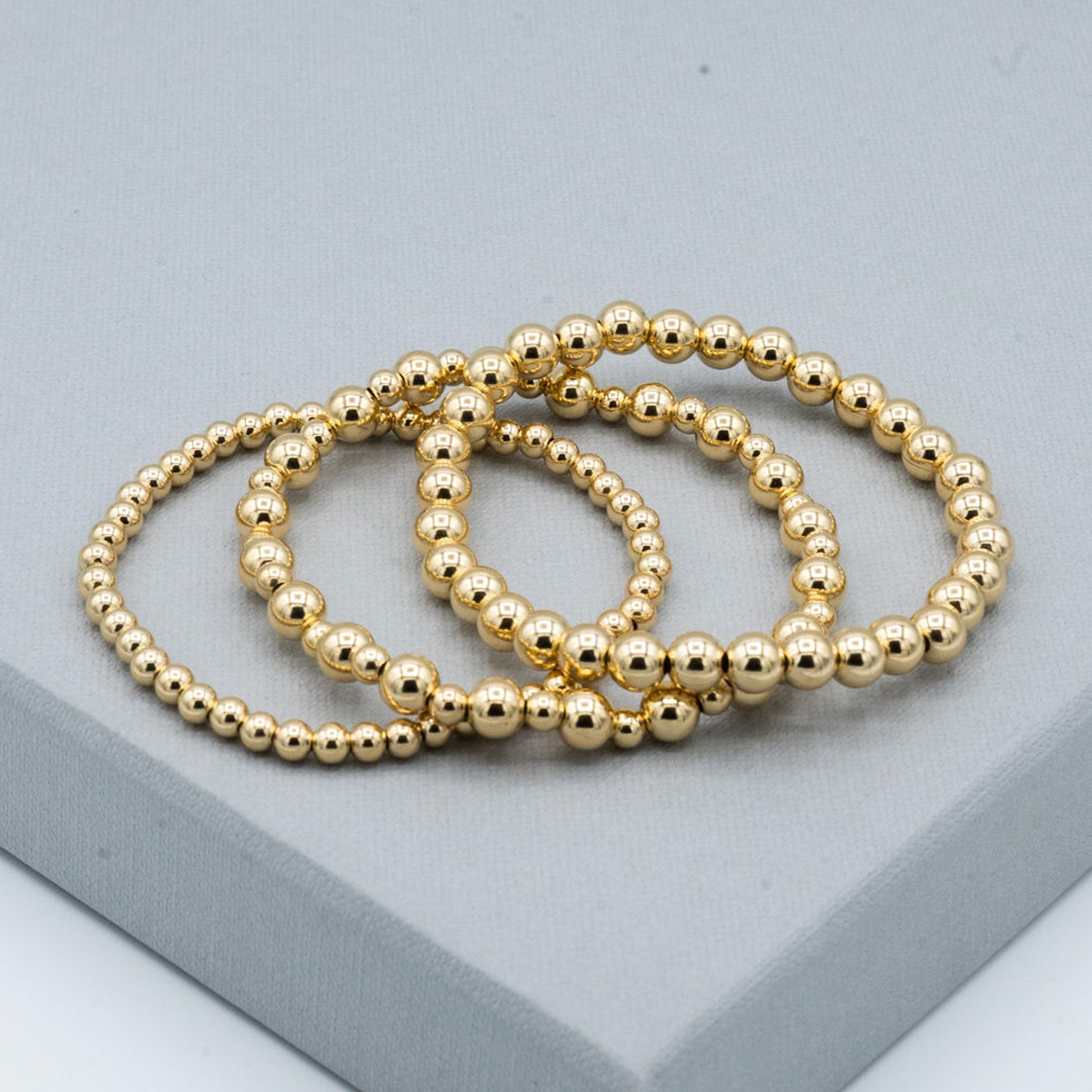 14k Gold Filled Beaded Lux Trio Bracelet Set