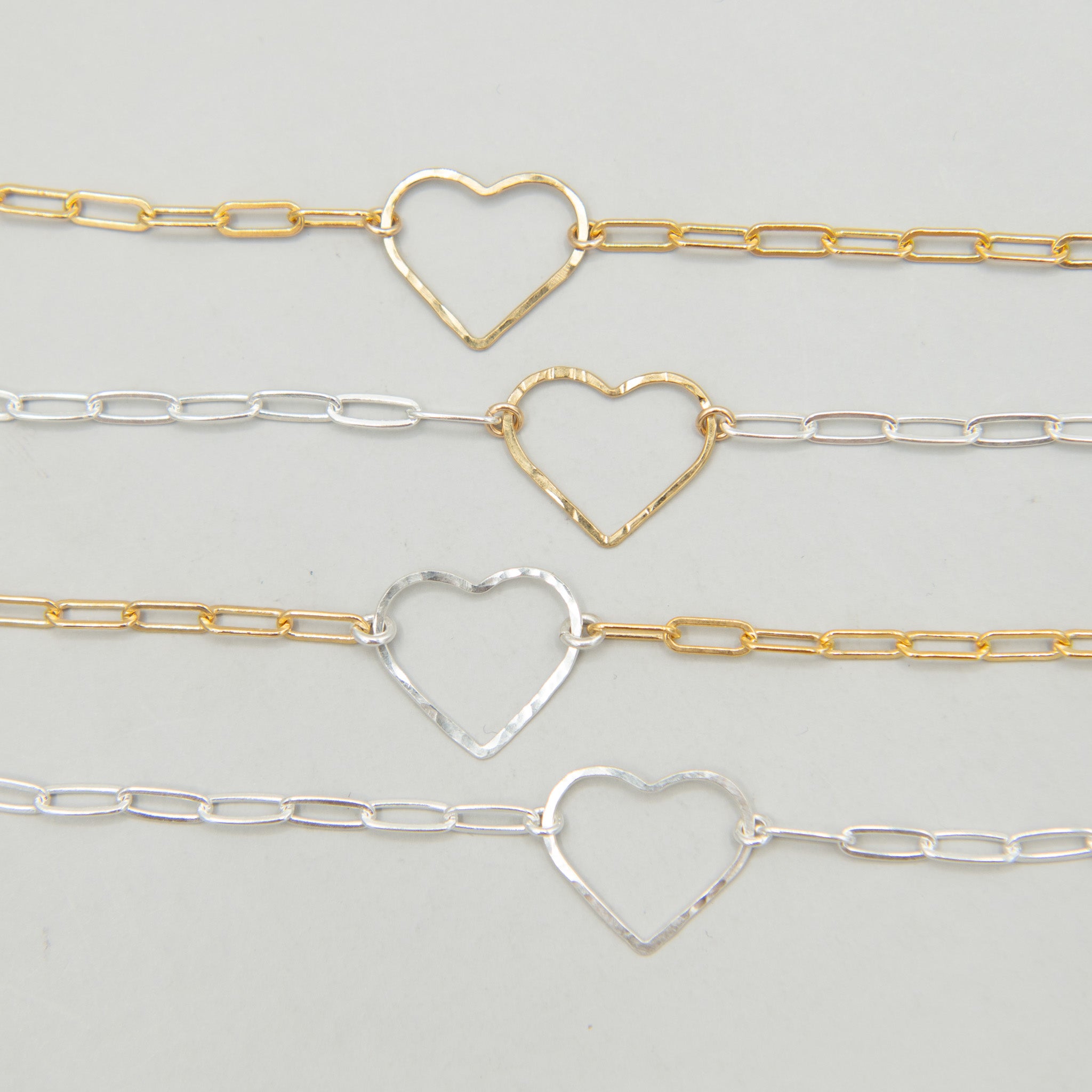 14k Gold Filled Paper Clip Heart Link Bracelet