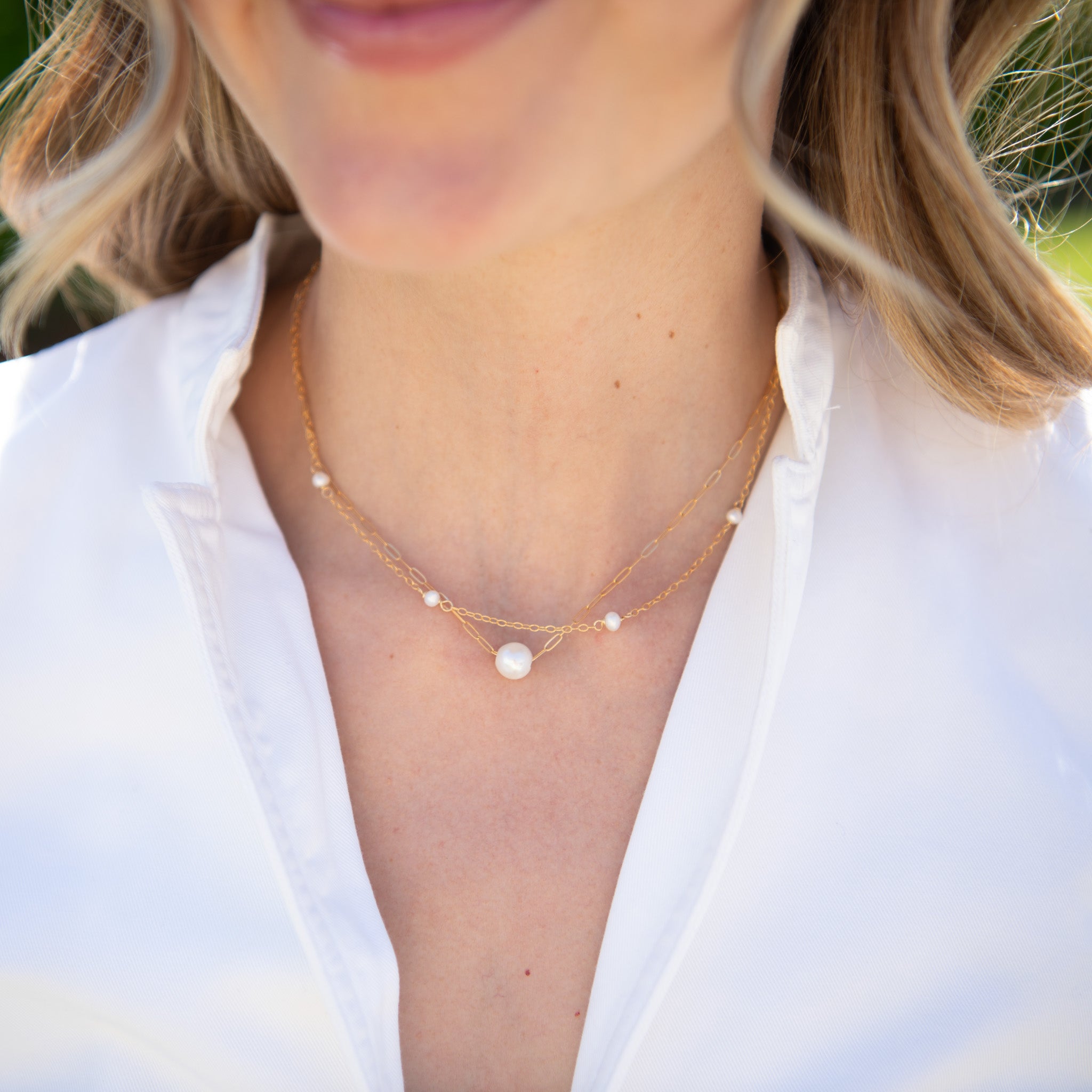 Paper Clip Freshwater Pearl Necklace - Jewel Ya