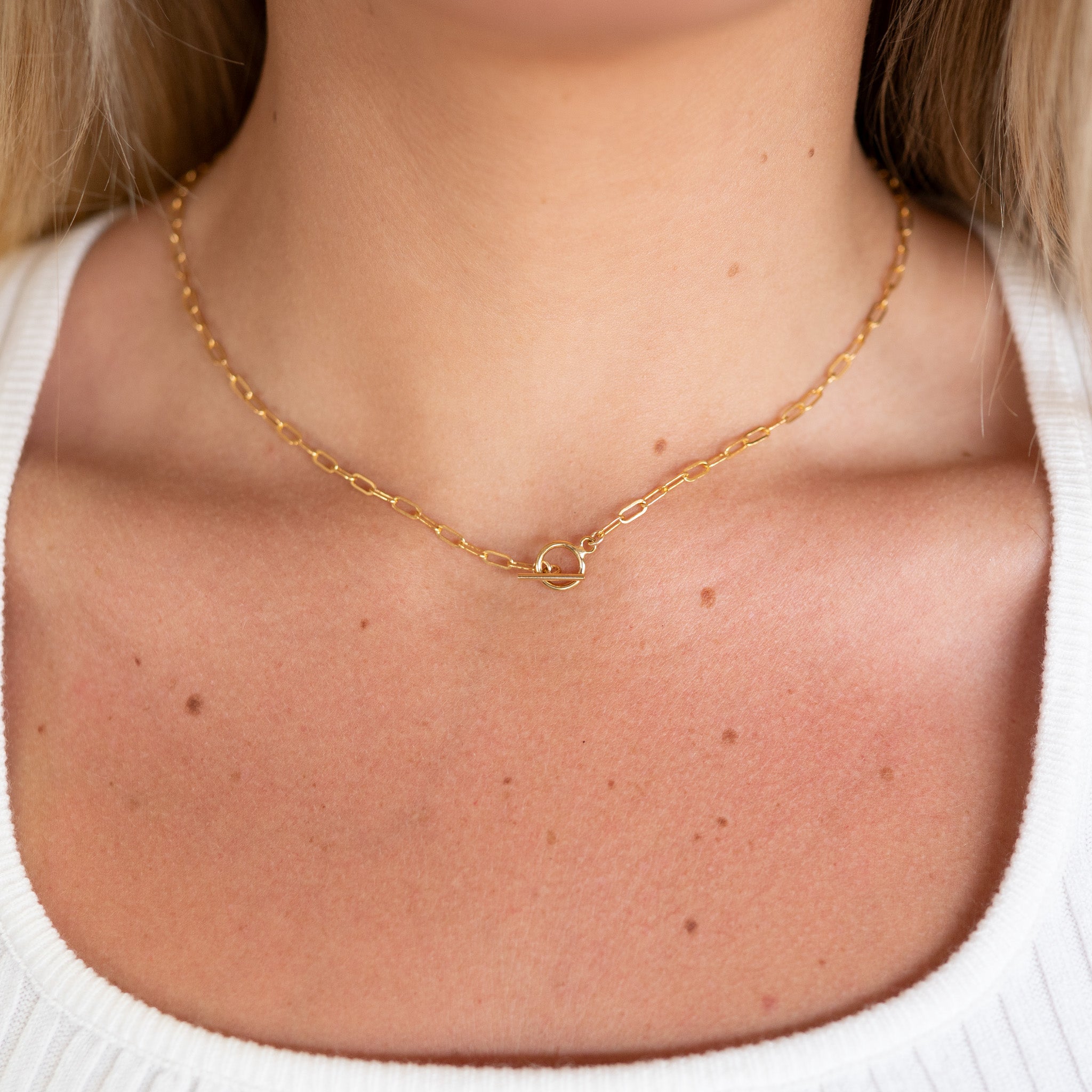 14k Gold Filled Small Paper Clip Toggle Necklace - Jewel Ya