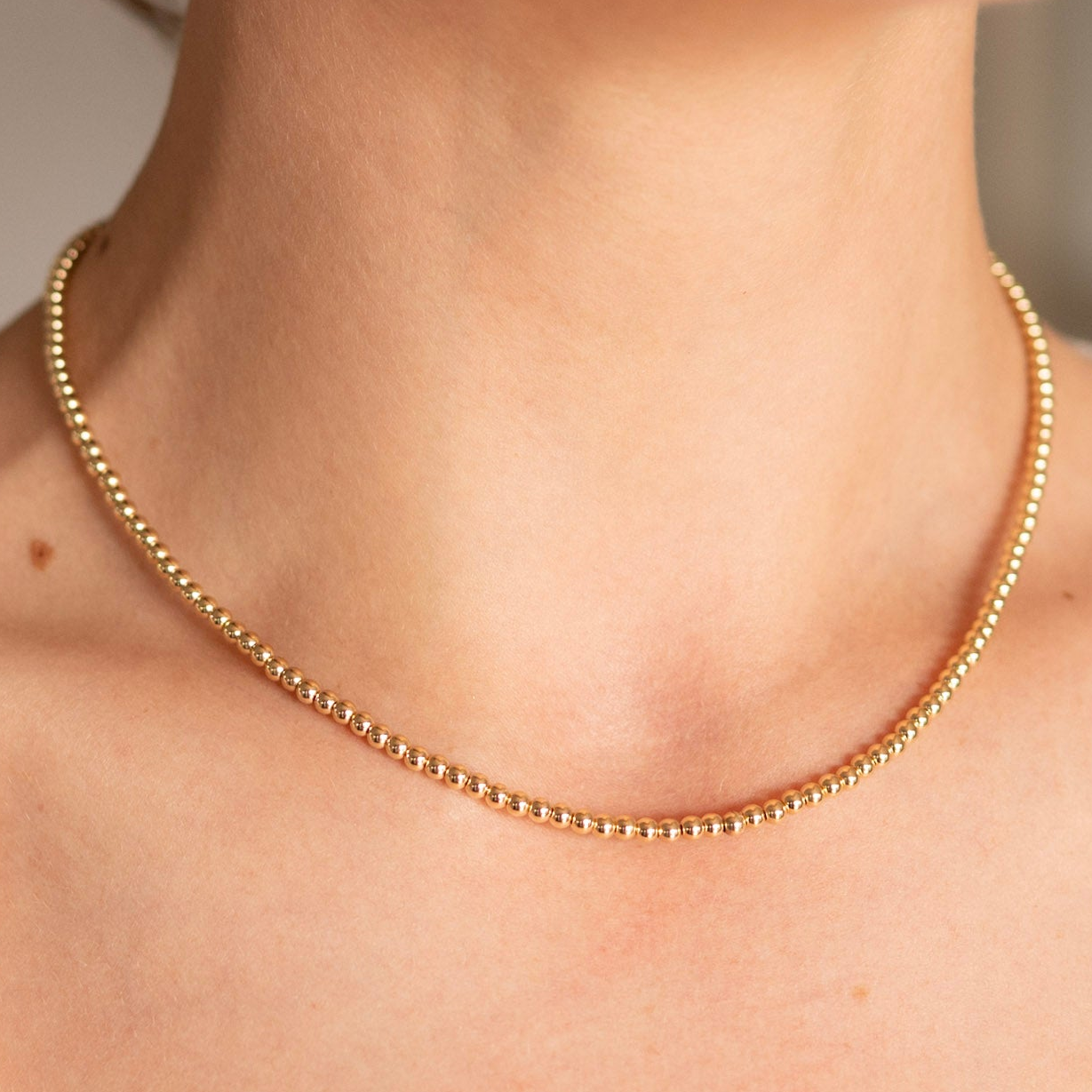 14k Gold Filled 3mm Beaded Lux Necklace