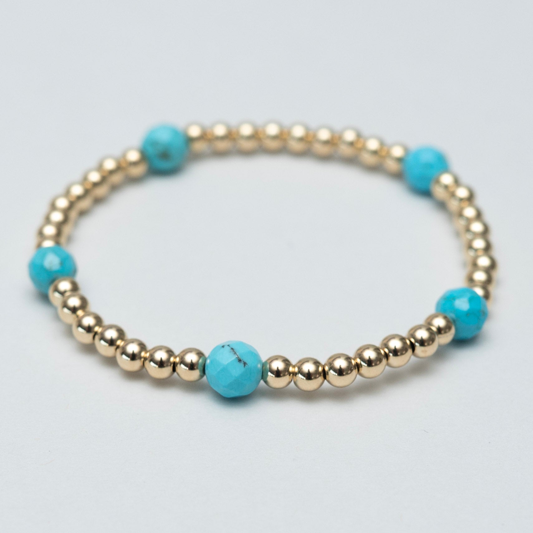 14k Gold Filled Beaded Lux Turquoise Station Bracelet