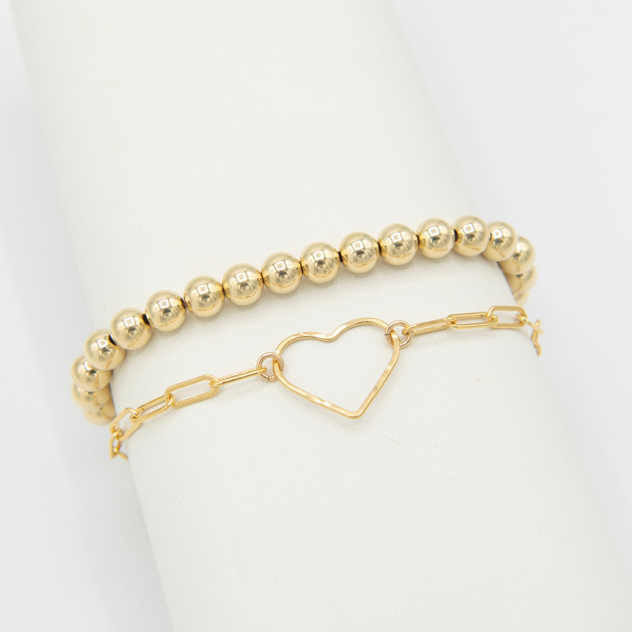 14k Gold Filled Heart & Beaded Lux Bracelet Set