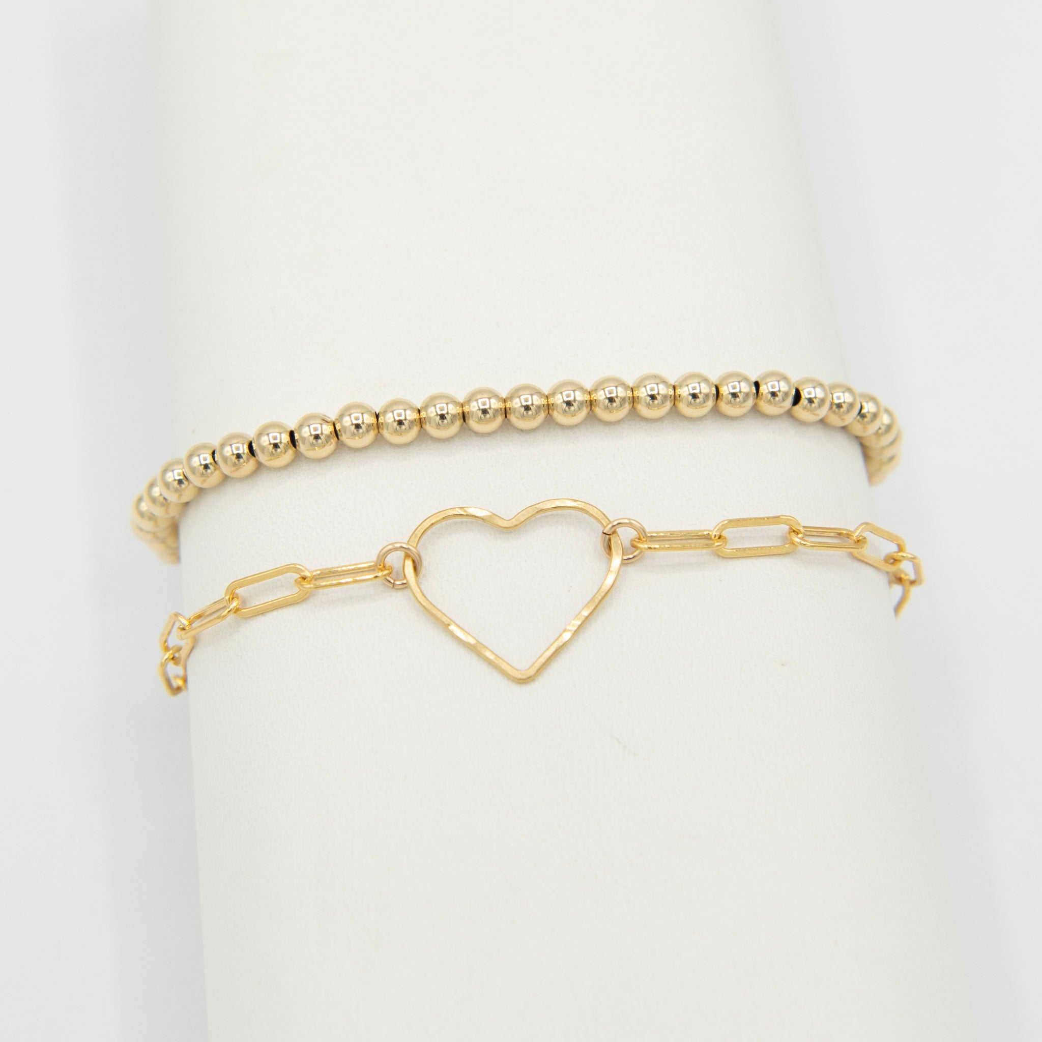 14k Gold Filled Heart & Beaded Lux Bracelet Set