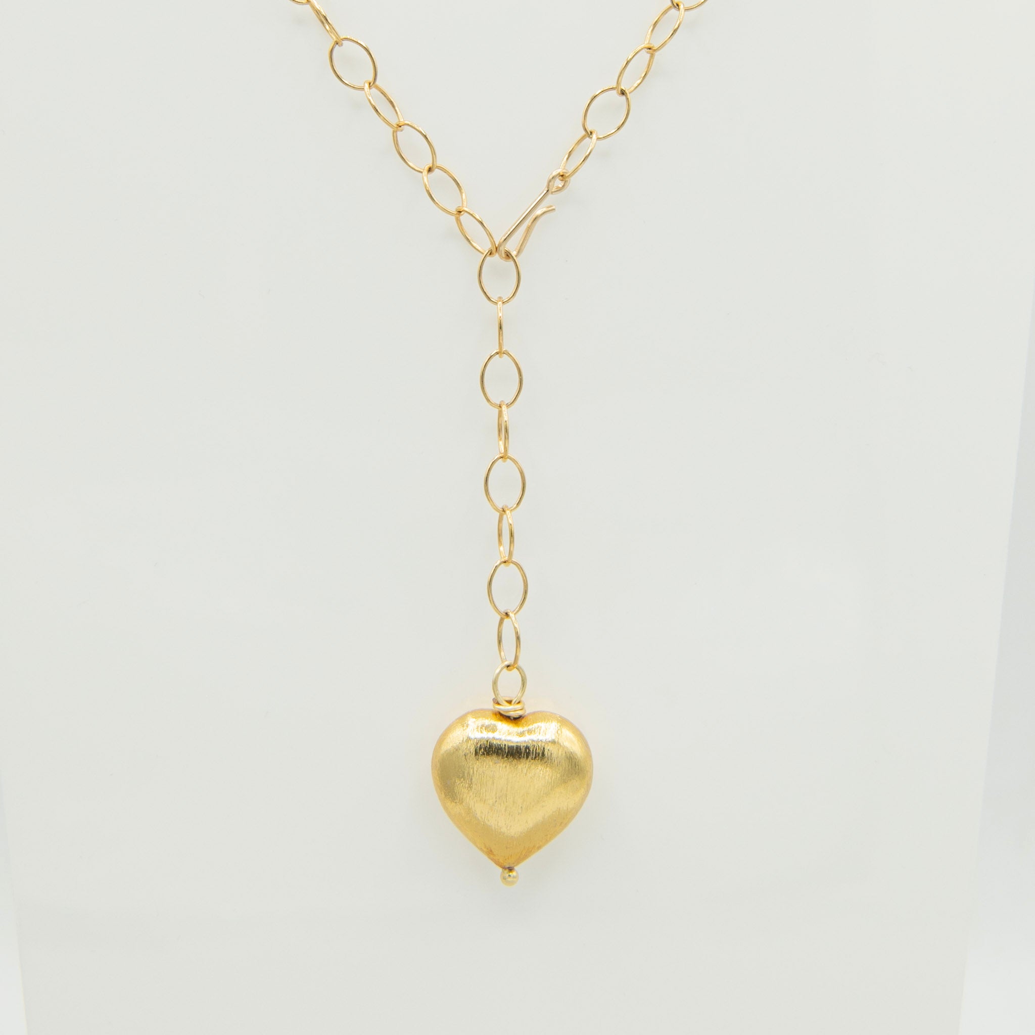 14k Gold Filled Medium Puffy Heart Lariat Necklace