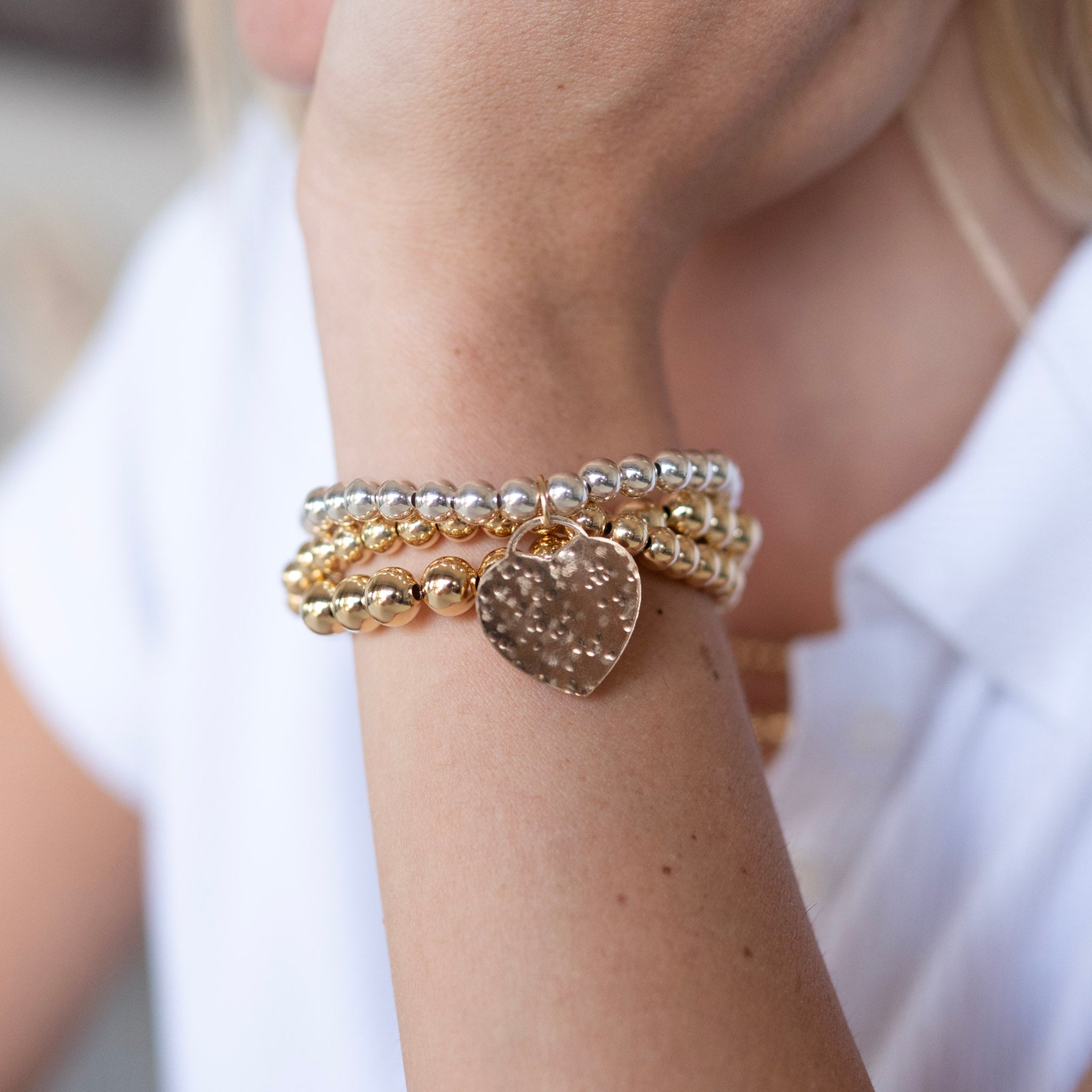 14k Gold Filled & Sterling Silver Heart Bracelet Trio Set