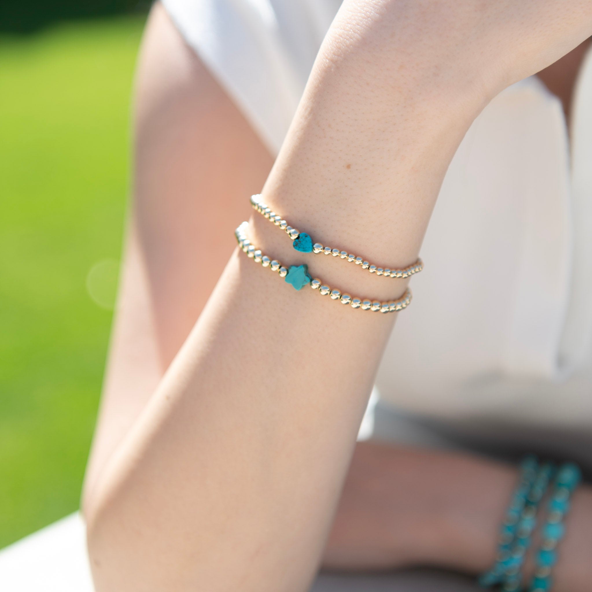 3mm Beaded Lux Turquoise Heart Bracelet - Jewel Ya