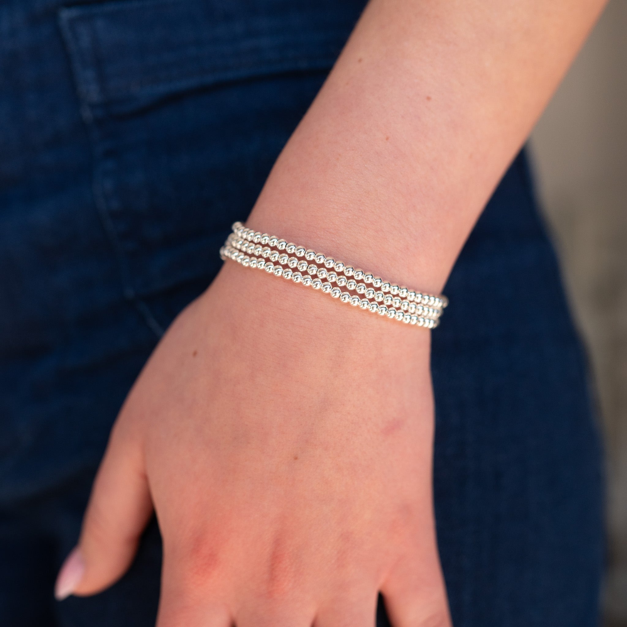 3mm Sterling Silver Beaded Lux Bracelet Trio Set