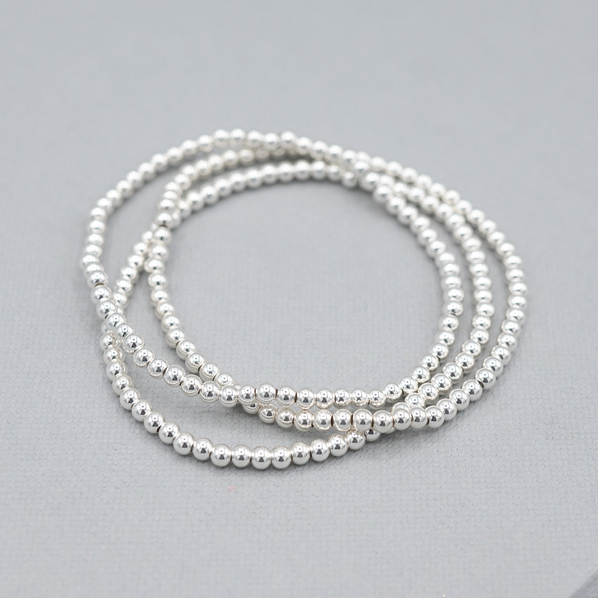 3mm Sterling Silver Beaded Lux Bracelet Trio Set