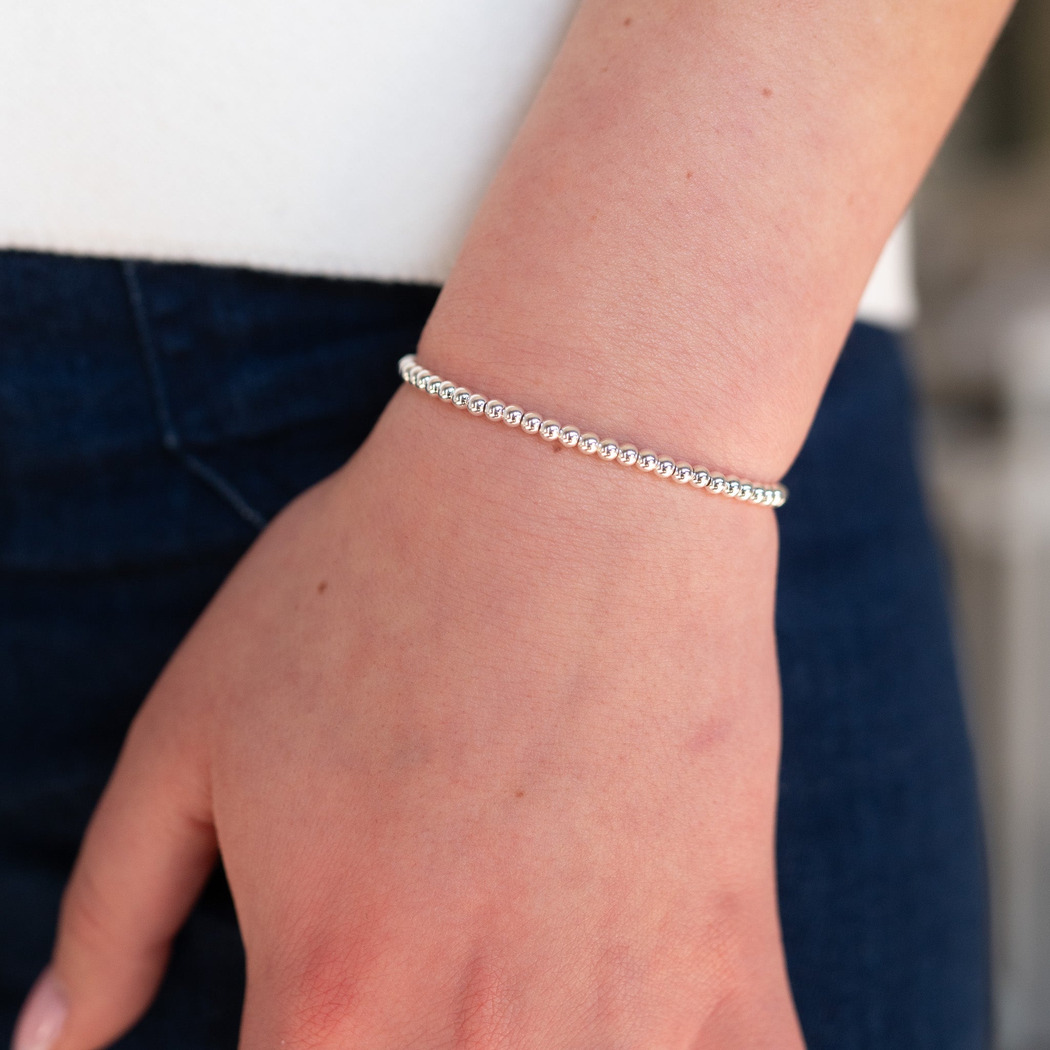 3mm Sterling Silver Beaded Lux Bracelet Trio Set