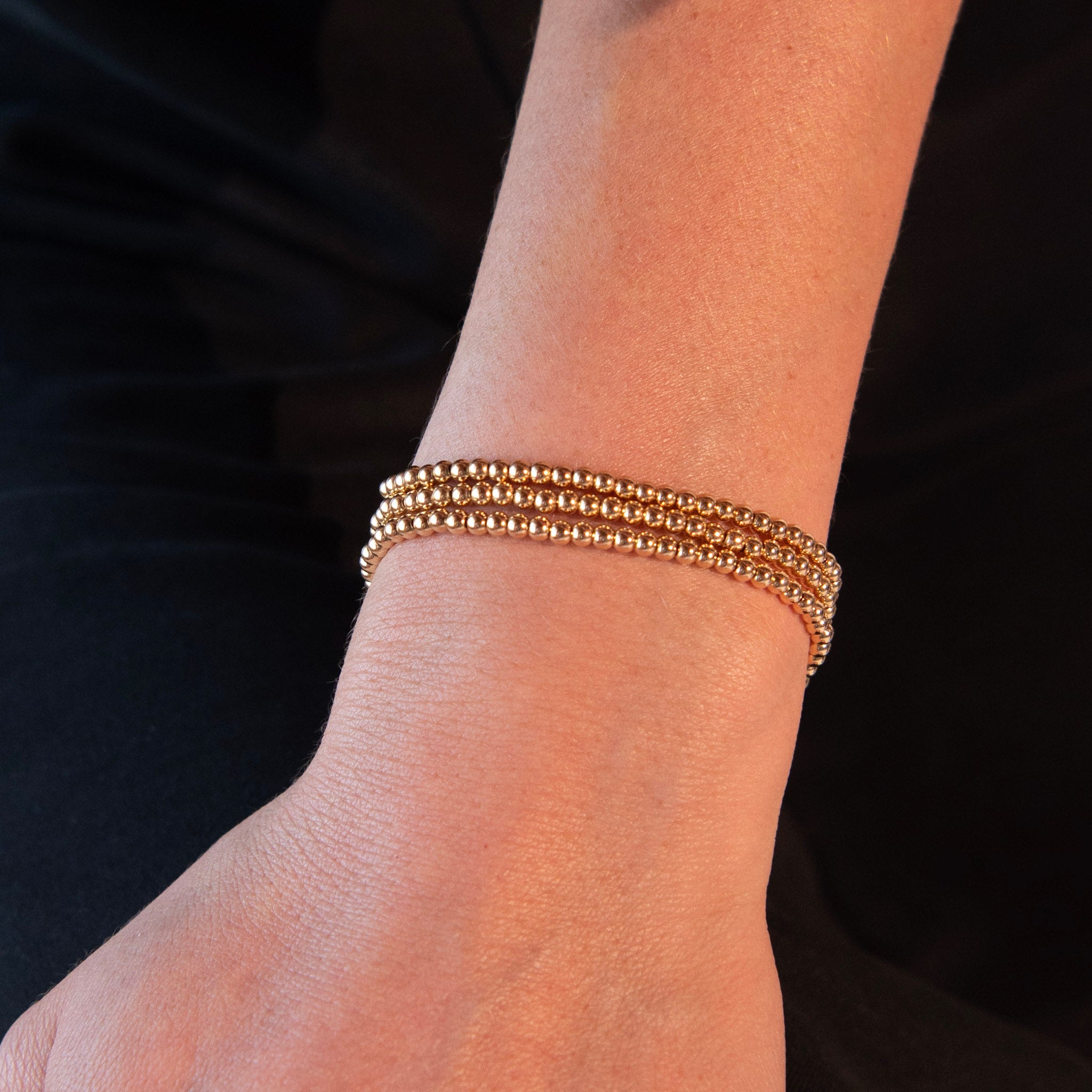 3mm 14k Gold Filled Beaded Lux Bracelet Trio Set